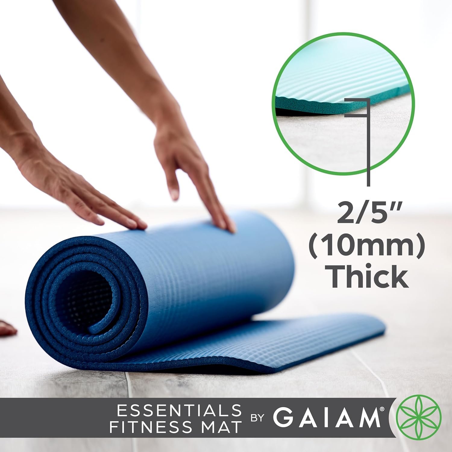 Gaiam Essentials Thick 2/5" (10mm) and Thin 1/4" (6mm) Yoga & Pilates, Fitness & Exercise Mat with - Image 3