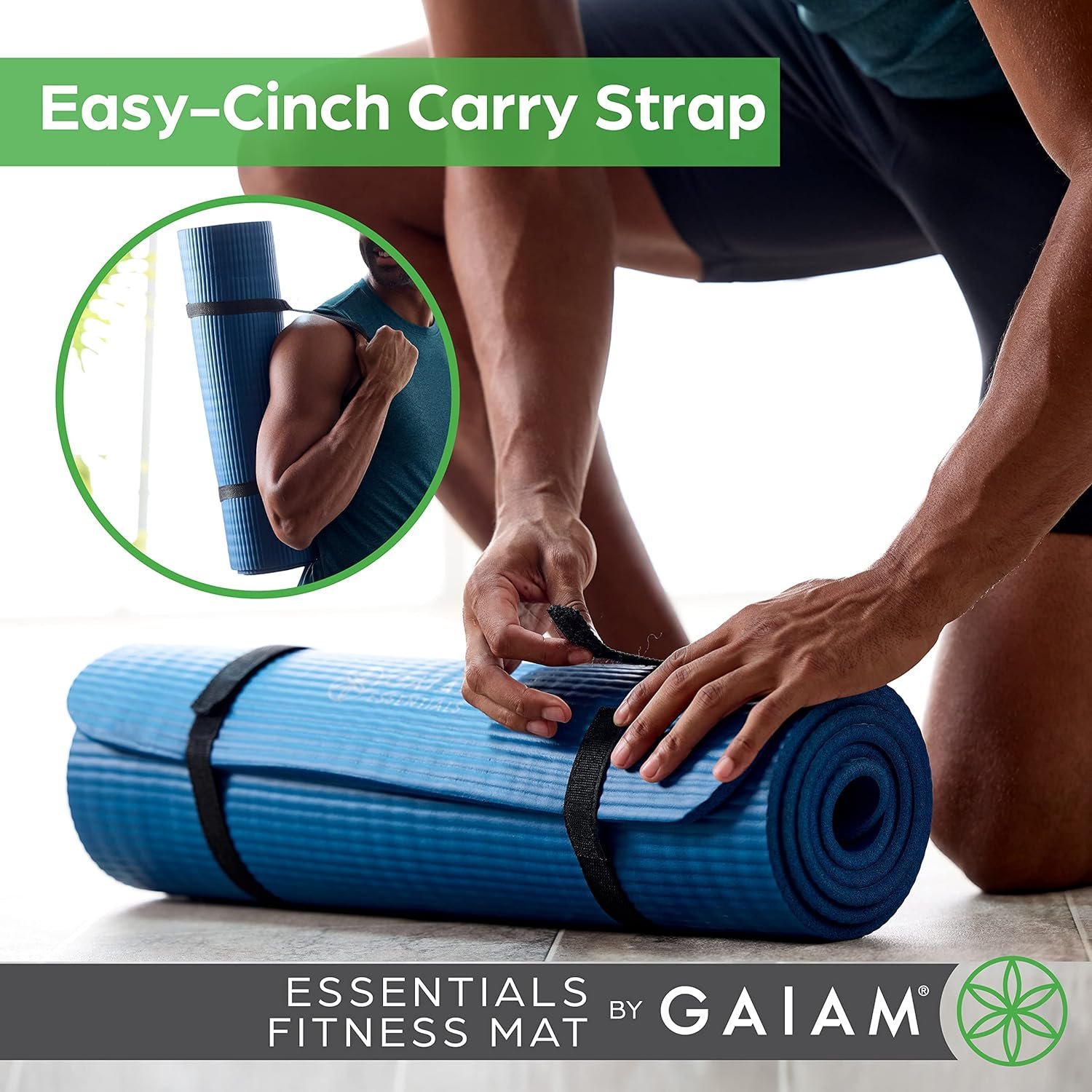Gaiam Essentials Thick 2/5" (10mm) and Thin 1/4" (6mm) Yoga & Pilates, Fitness & Exercise Mat with - Image 4