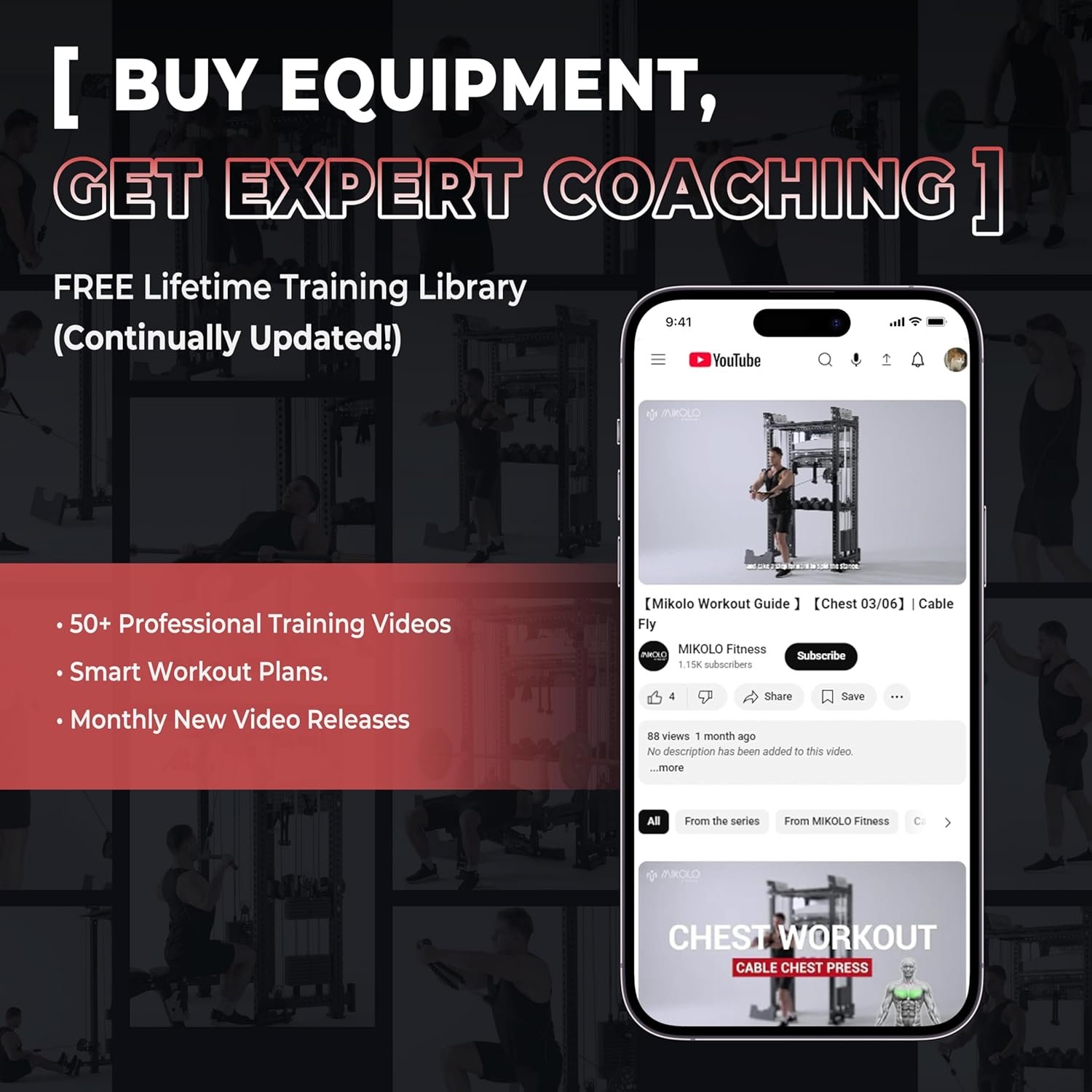 Mikolo Folding Squat Rack, Wall Mounted Power Rack with Cable Crossover Machine & LAT Pull Down, - Image 8