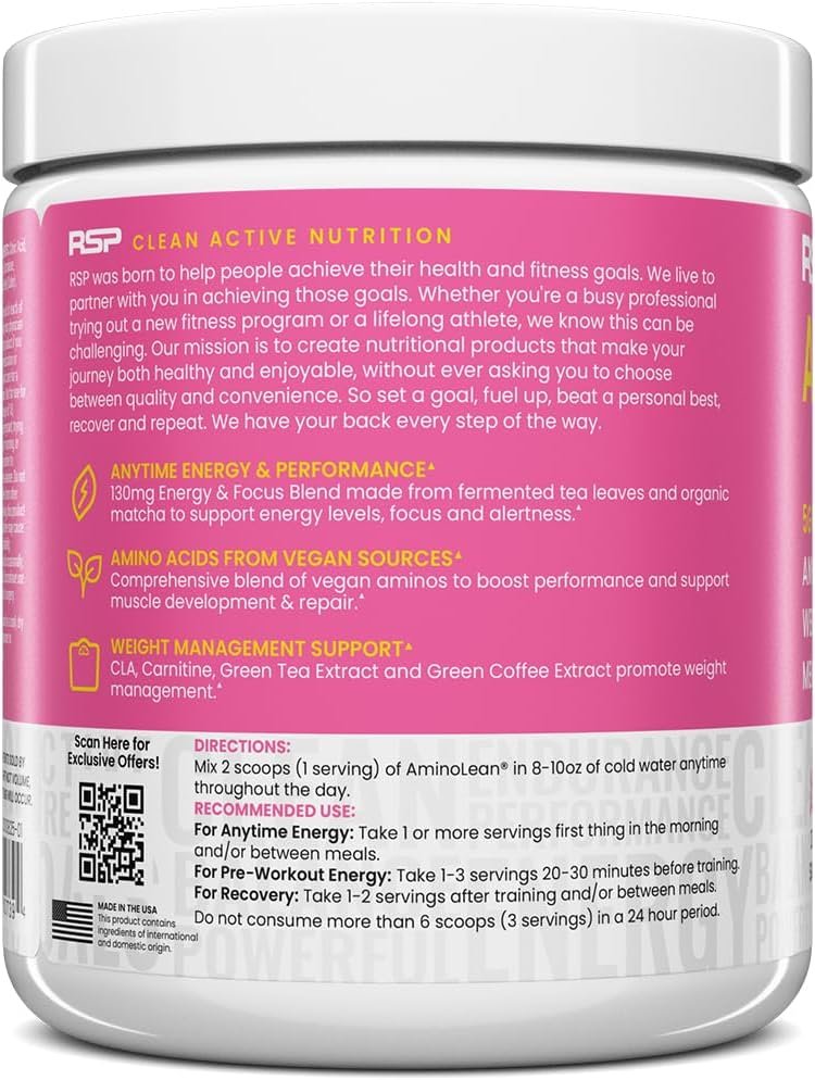 RSP NUTRITION AminoLean Pre Workout Powder, Amino Energy & Weight Management with Vegan BCAA Amino - Image 3
