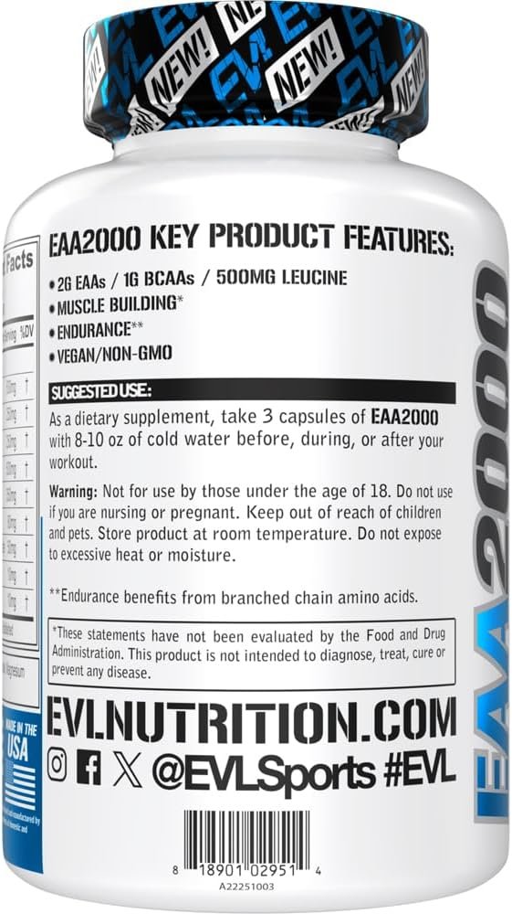 Evlution Nutrition EAA2000 - Pre & Post Workout Capsules - Muscle Building + Recovery Supplement - - Image 4