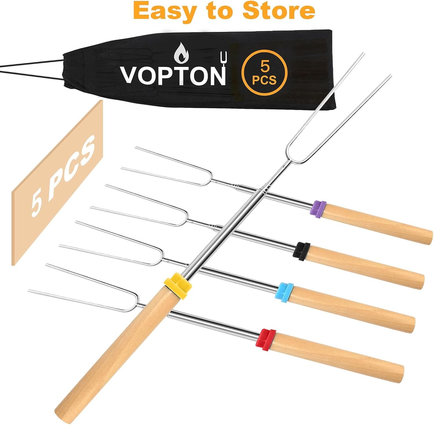 5 Pcs Marshmallow Roasting Sticks for Fire Pit Long 32Inch, Smores Sticks Skewers, Smores Kit for - Image 6