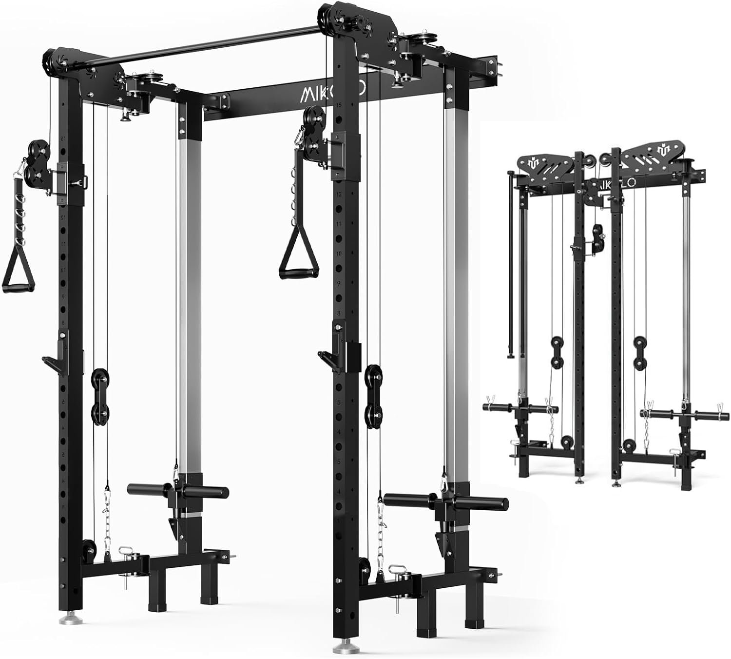 Mikolo Folding Squat Rack, Wall Mounted Power Rack with Cable Crossover Machine & LAT Pull Down, - Image 2