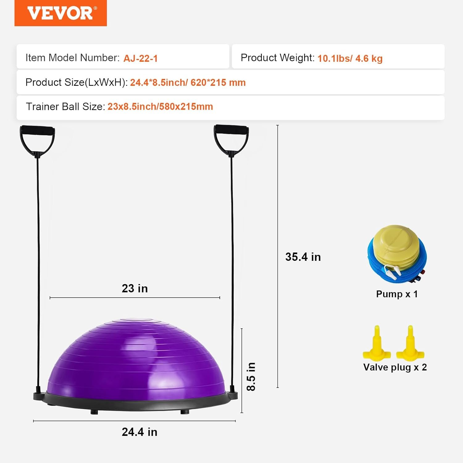 VEVOR Half Exercise Ball Trainer, 23/26 inch Balance Ball Trainer, 1500lbs Capacity Stability Ball, - Image 9