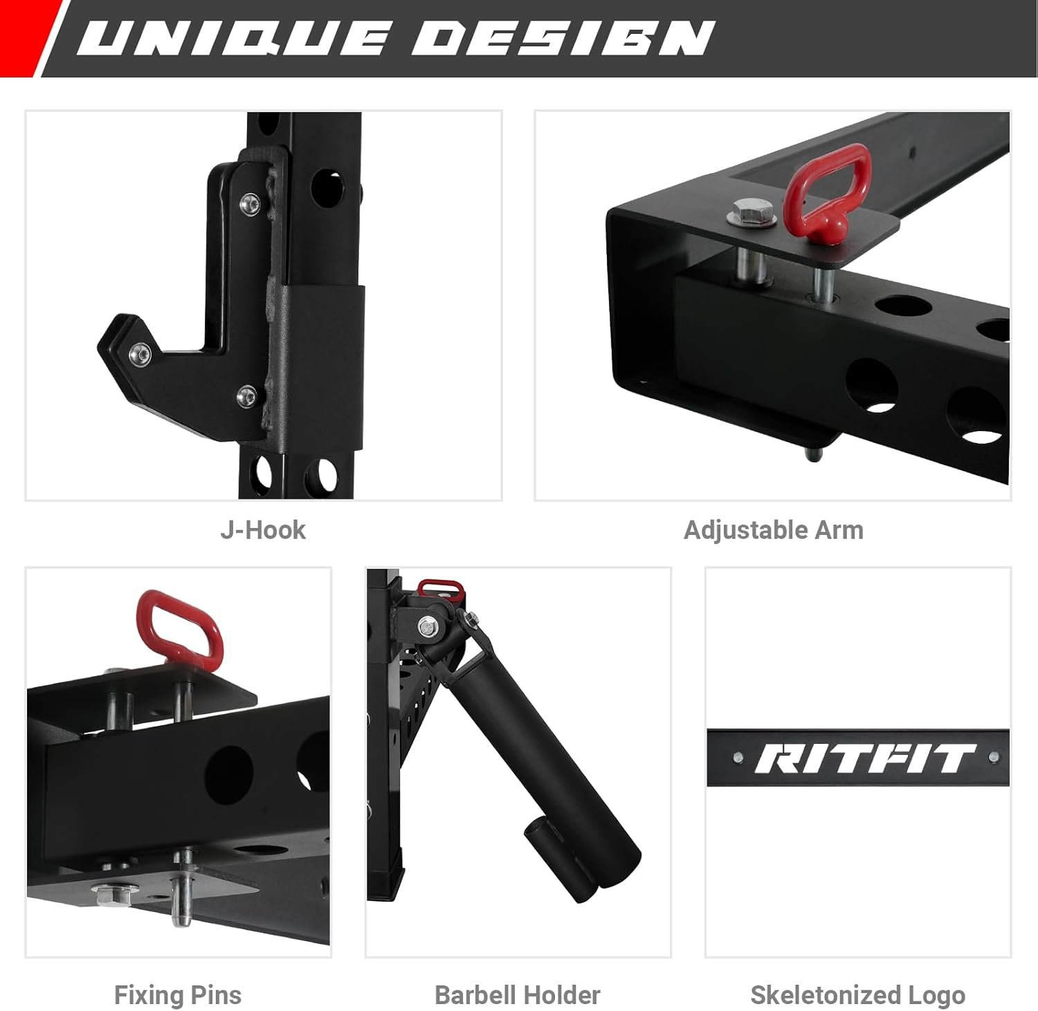 RitFit Multi-Functional Folding Squat Rack for Home Gym, 2.36'' x 2.36'' Wall Mounted Squat Rack - Image 6