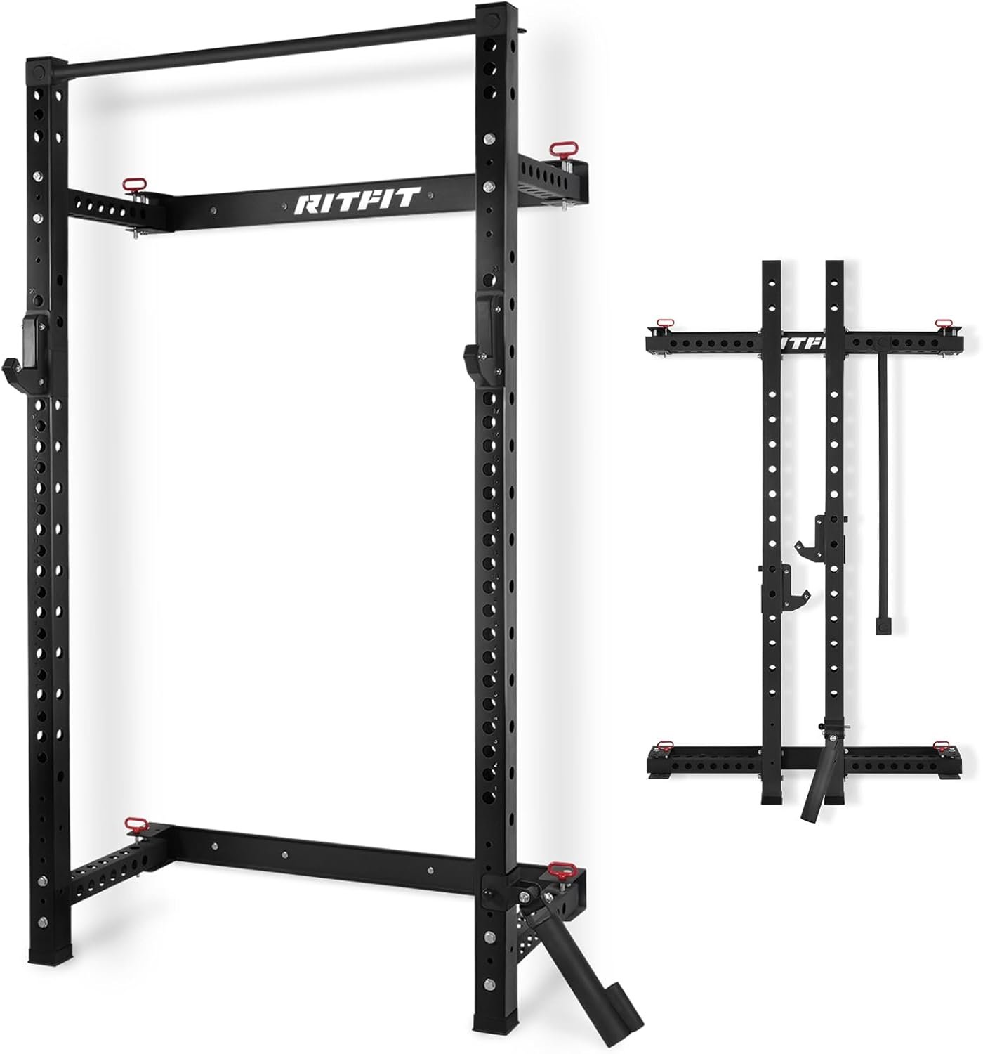 RitFit Multi-Functional Folding Squat Rack for Home Gym, 2.36'' x 2.36'' Wall Mounted Squat Rack - Image 2