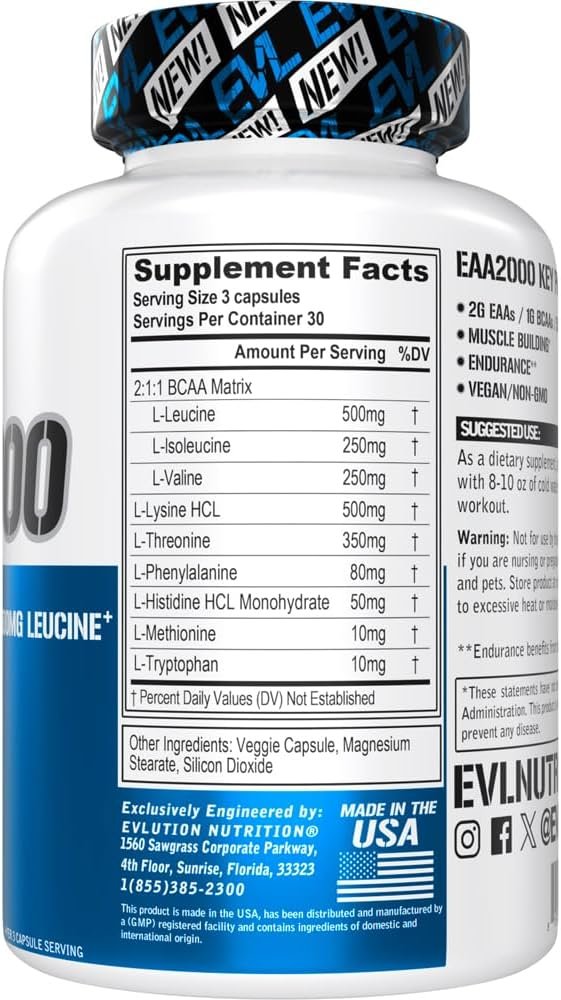 Evlution Nutrition EAA2000 - Pre & Post Workout Capsules - Muscle Building + Recovery Supplement - - Image 3