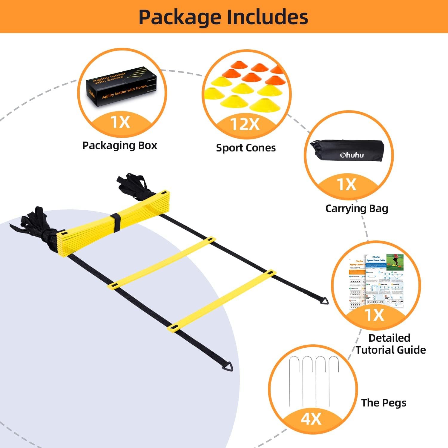 Agility Ladder Speed Training Set: Ohuhu 12 Rung 20ft Soccer Training Equipment for Kids with 12 - Image 6