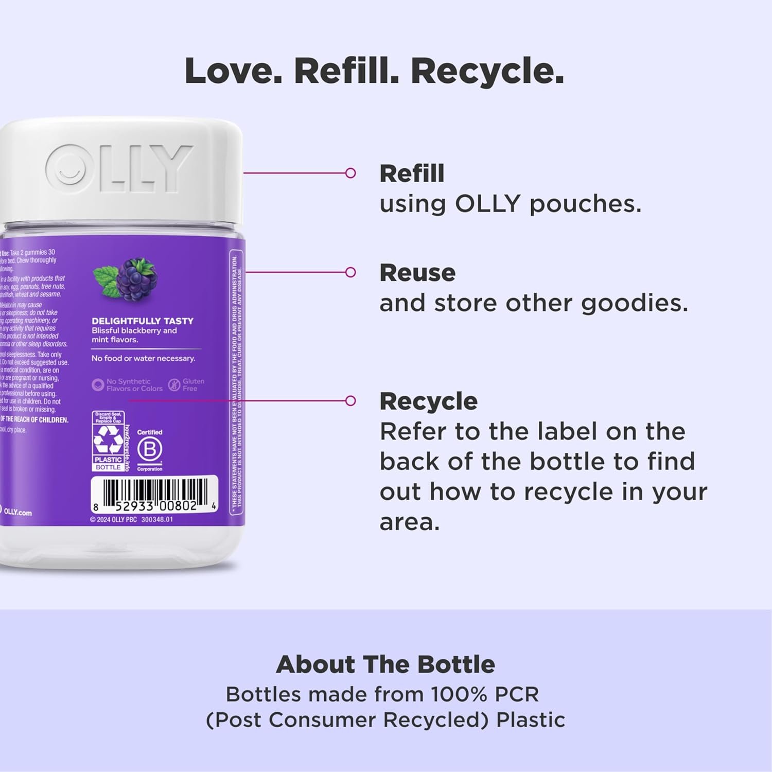 Olly Sleep Gummy, 3mg Melatonin, L-Theanine, Chamomile, Lemon Balm, Sleep Aid, BlackBerry, 90 Count - Image 6