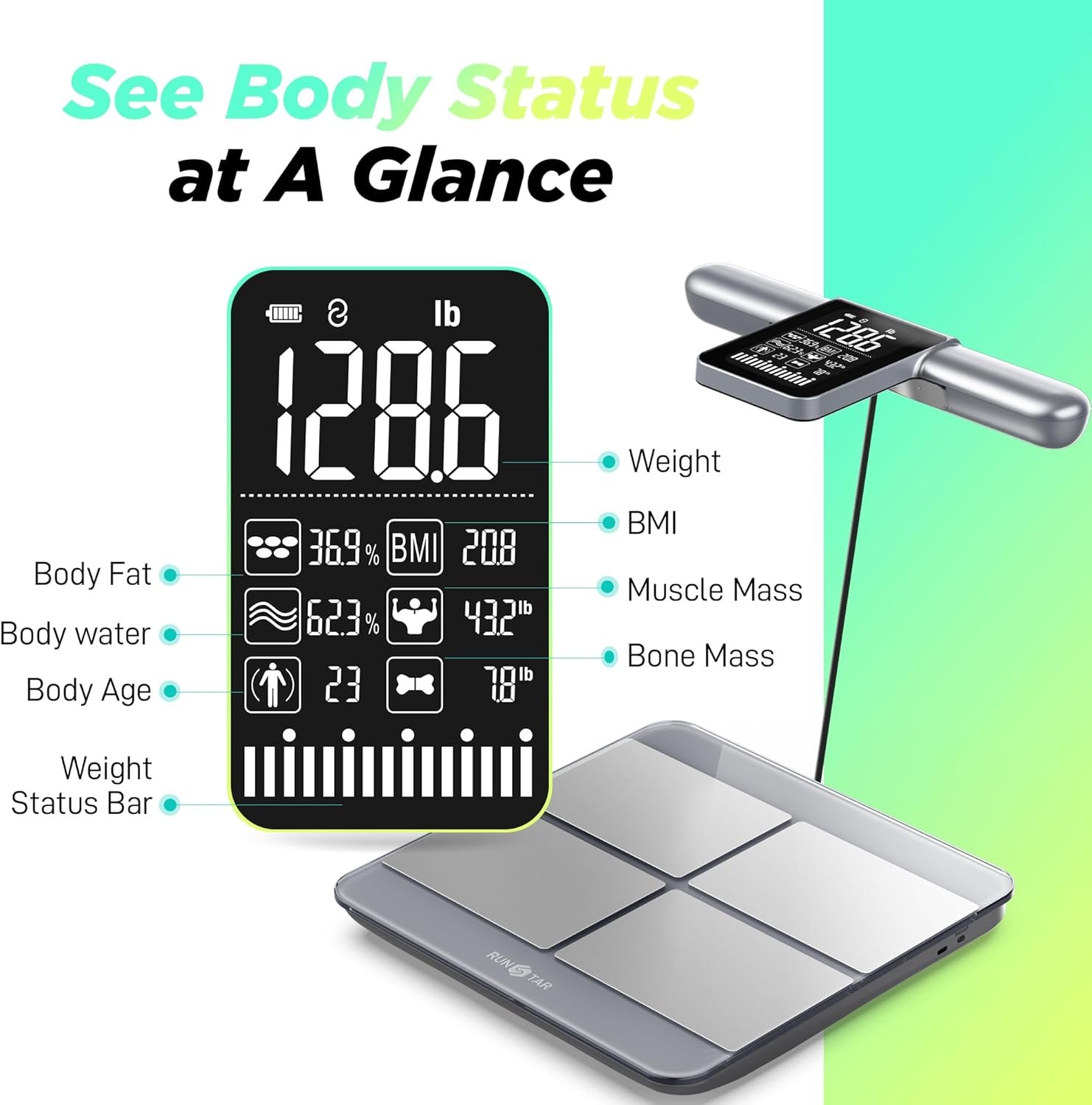 Runstar Scale for Body Weight and Fat Percentage, 8-Electrodes Precision Digital Smart Scale for BMI - Image 3