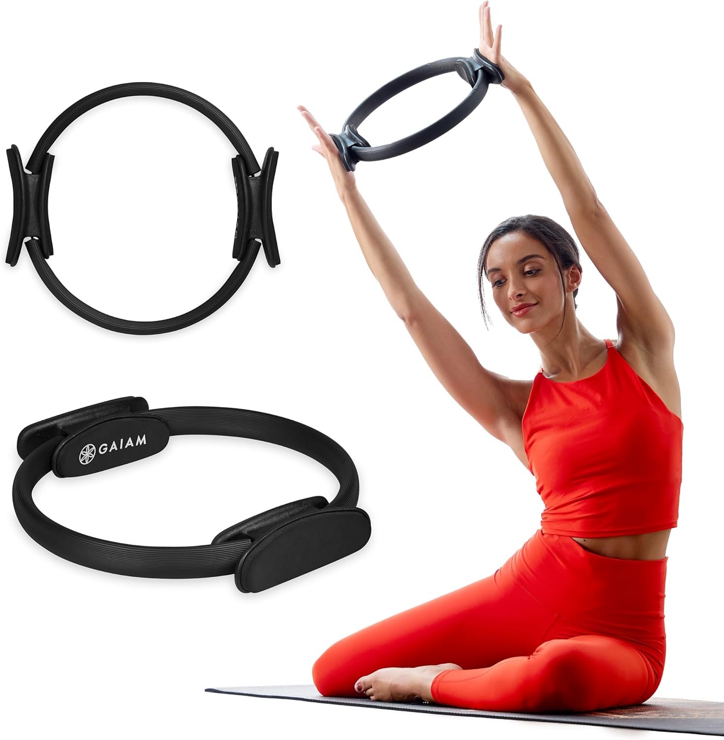 Gaiam Pilates Ring Fitness Circle - Lightweight & Durable Foam Padded Handles, Flexible Resistance - Image 2