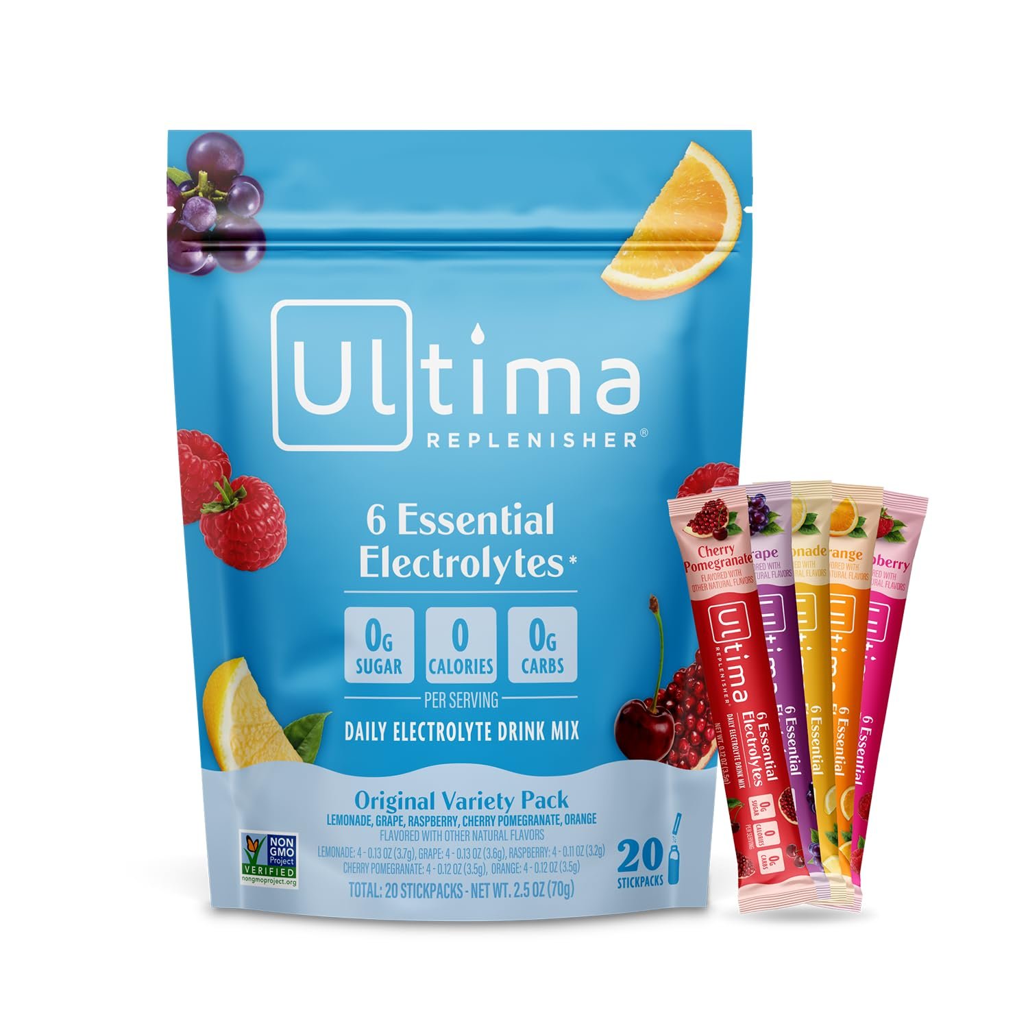 Ultima Replenisher Daily Electrolyte Powder Drink Mix – Sugar Free – Original Variety, 20 Stickpacks - Image 2