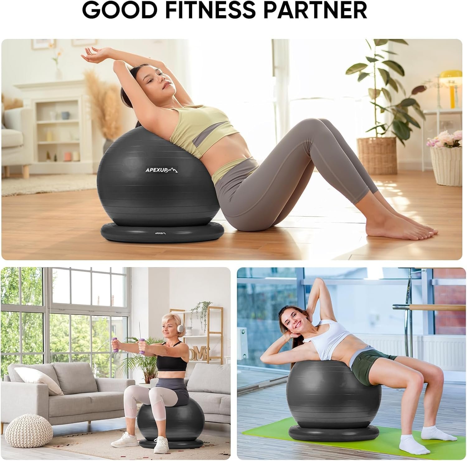 APEXUP Yoga Ball Chair, Exercise Ball Chair with Base for Office, Anti Slip Stability Ball Fitness - Image 8