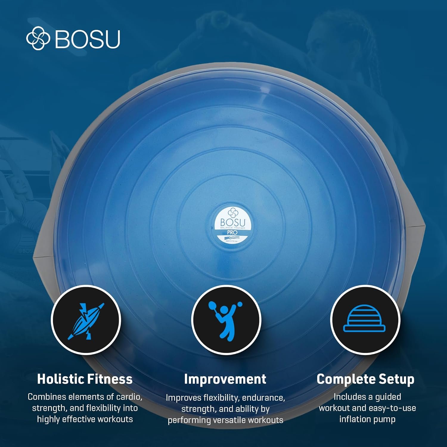 Bosu Pro Multi Functional Home Gym Full Body Balance Strength Trainer Ball Equipment with Guided - Image 4