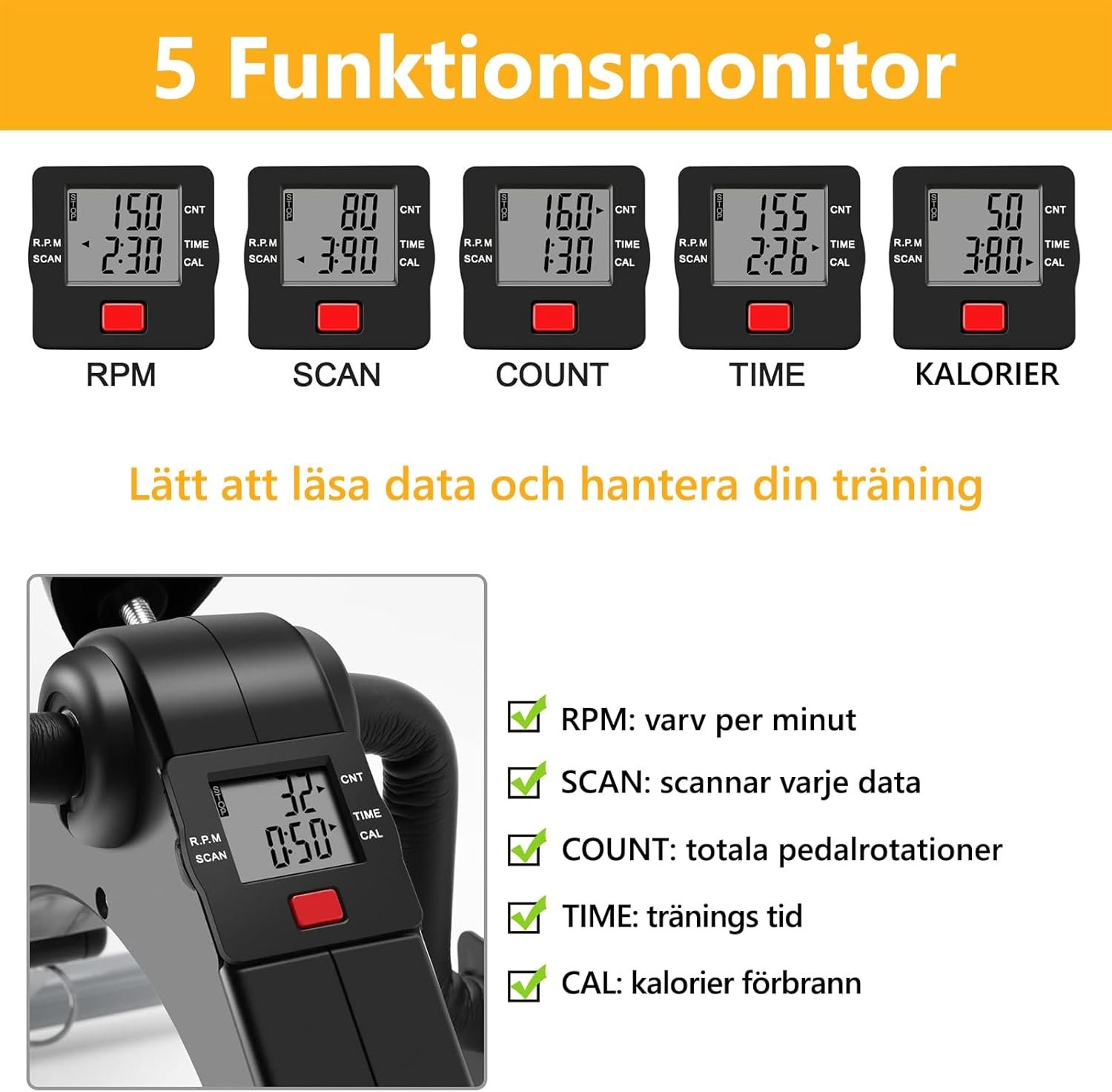 Under Desk Bike Pedal Exerciser Mini Bike for Leg/Arm Bike Foldable Peddler with LCD Display for - Image 5