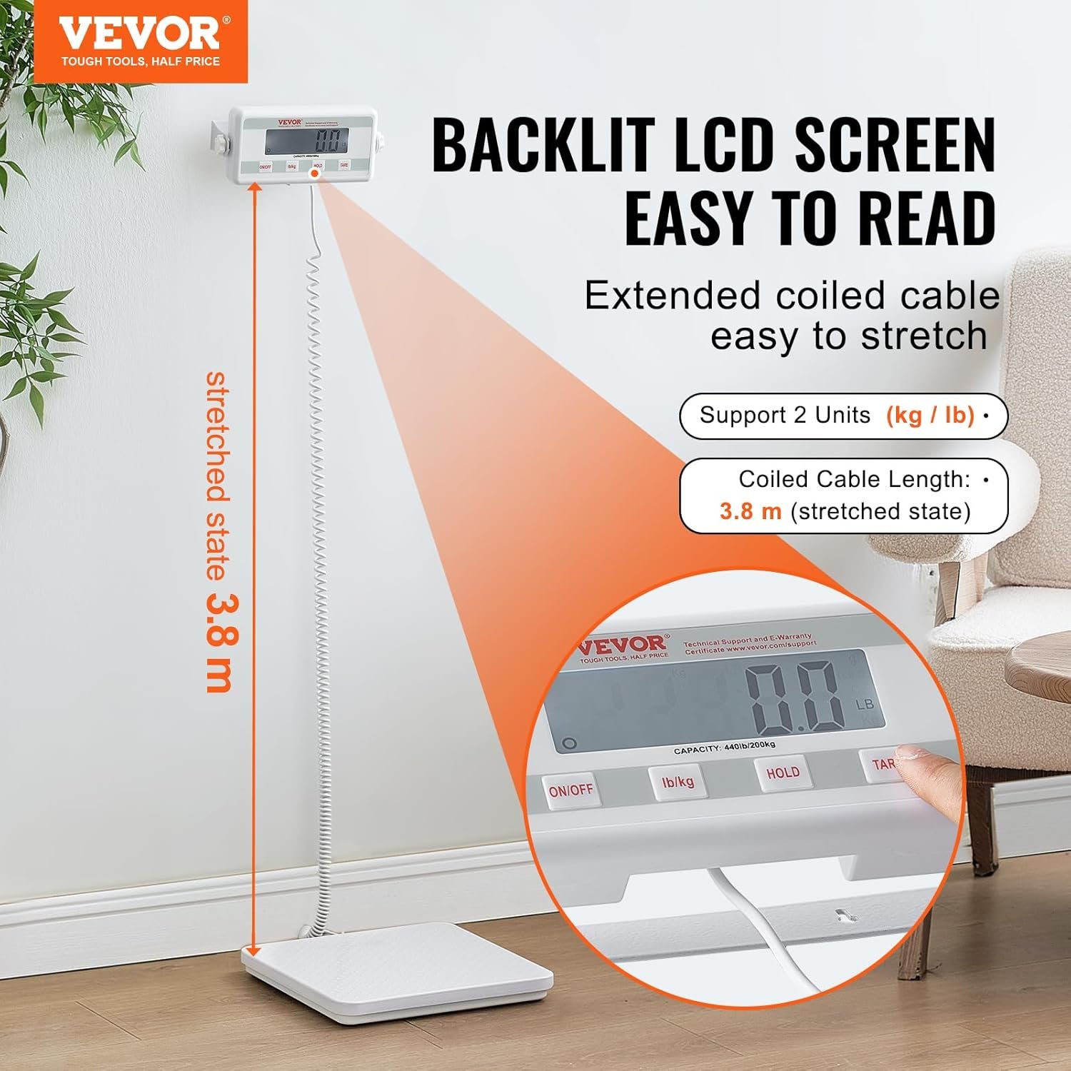 VEVOR Portable Medical Scale, Professional Physician Scale for Weighing - with Anti-Slip Platform, 2 - Image 3