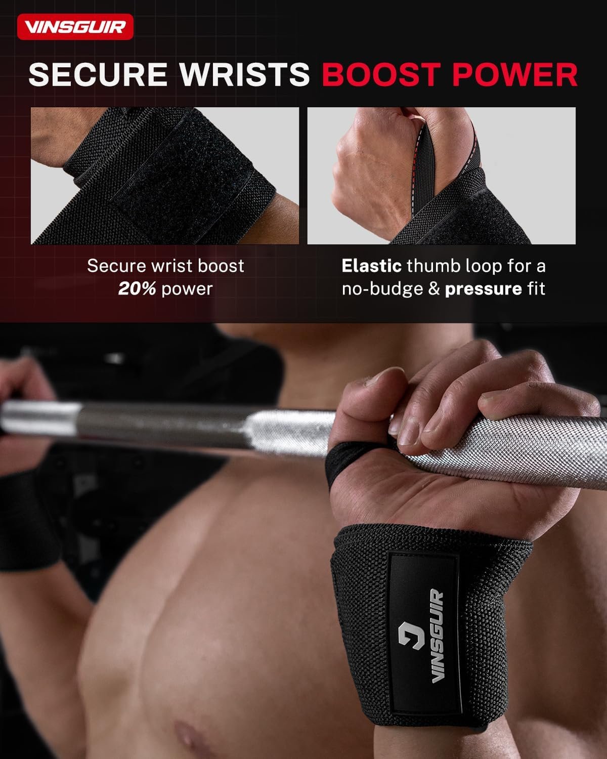 VINSGUIR 21'' Elastic Wrist Wraps for Weightlifting and Working Out(USPA Approved), Breathable Gym - Image 5