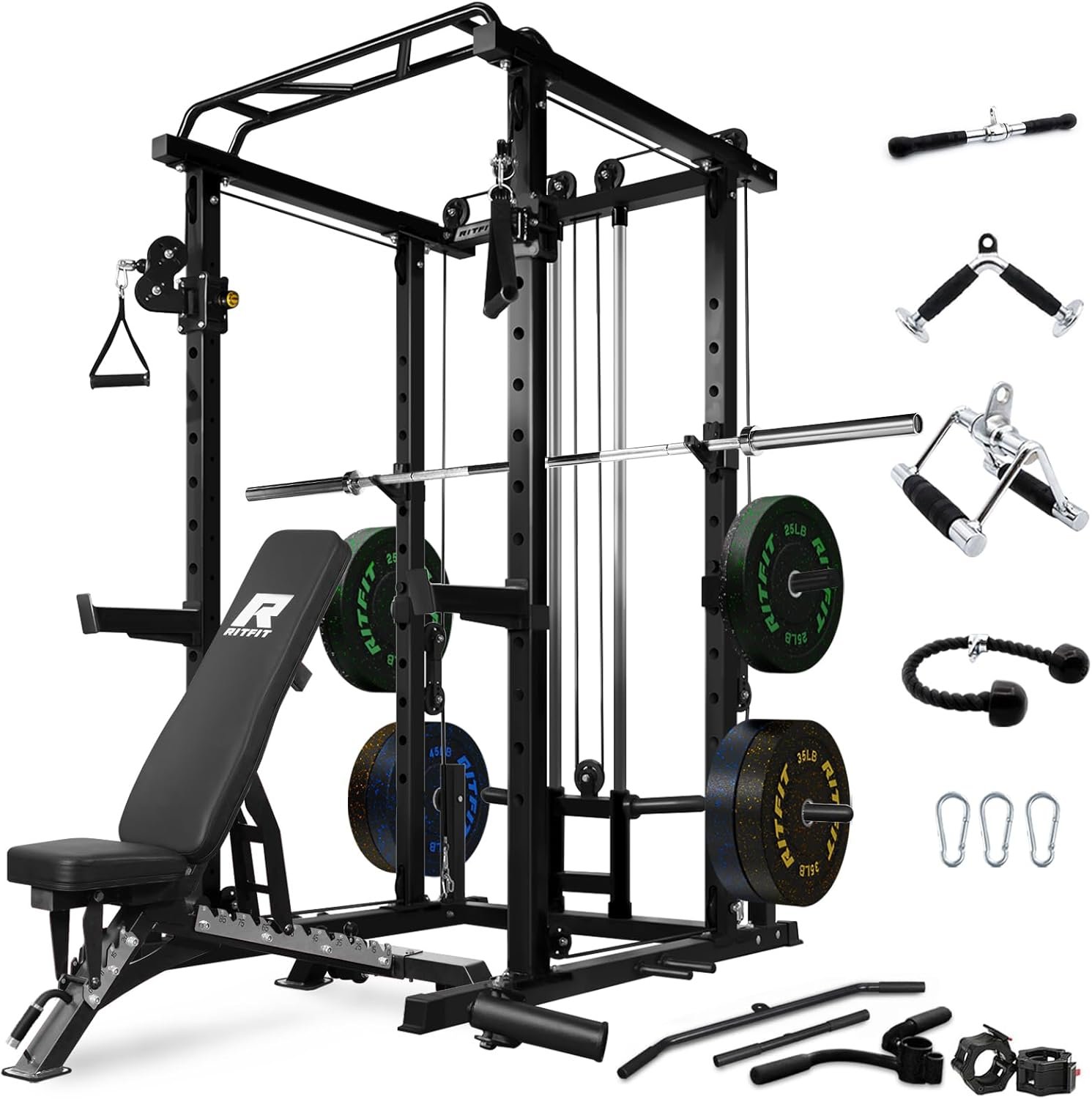 RitFit Power Cage with Optional LAT PullDown/Cable Crossover, 1000LB Squat Rack for Home & Garage - Image 2