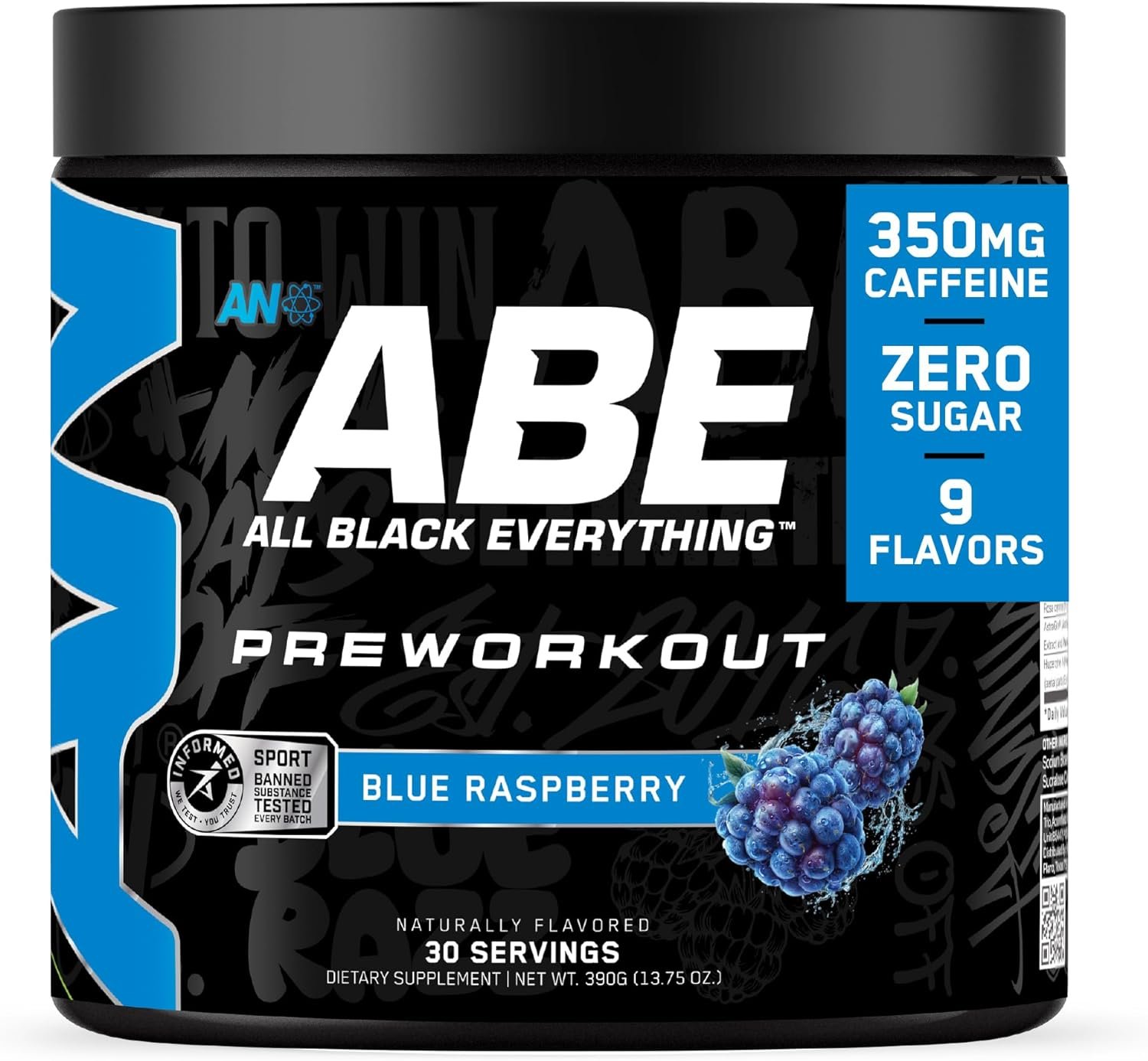 All Black Everything Pre Workout Powder | 30 Servings | Blue Razz | 350mg Caffeine | Nootropic - Image 2