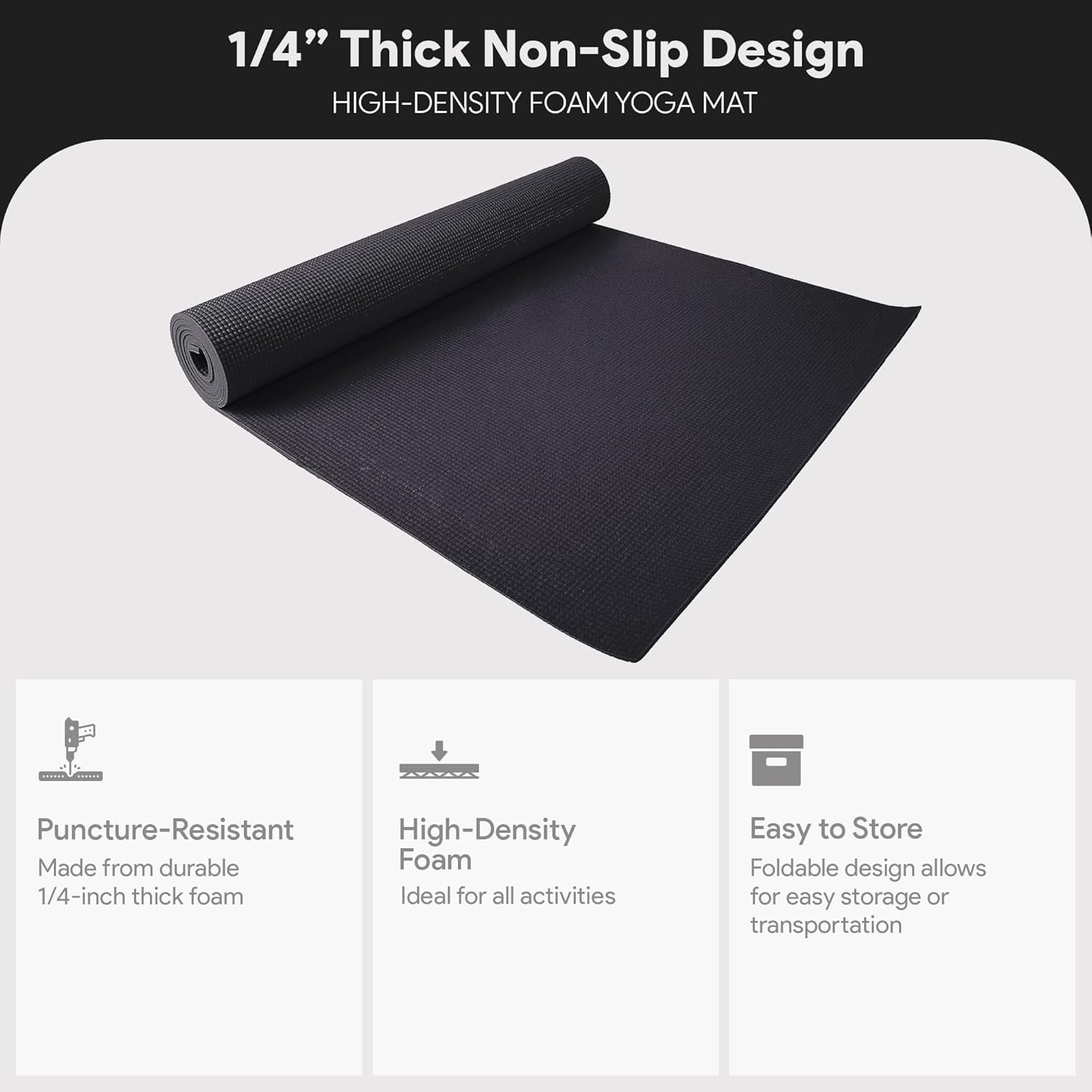 Fitvids All Purpose 1/4-Inch High Density Anti-Tear Exercise Yoga Mat with Carrying Strap, Multiple - Image 3