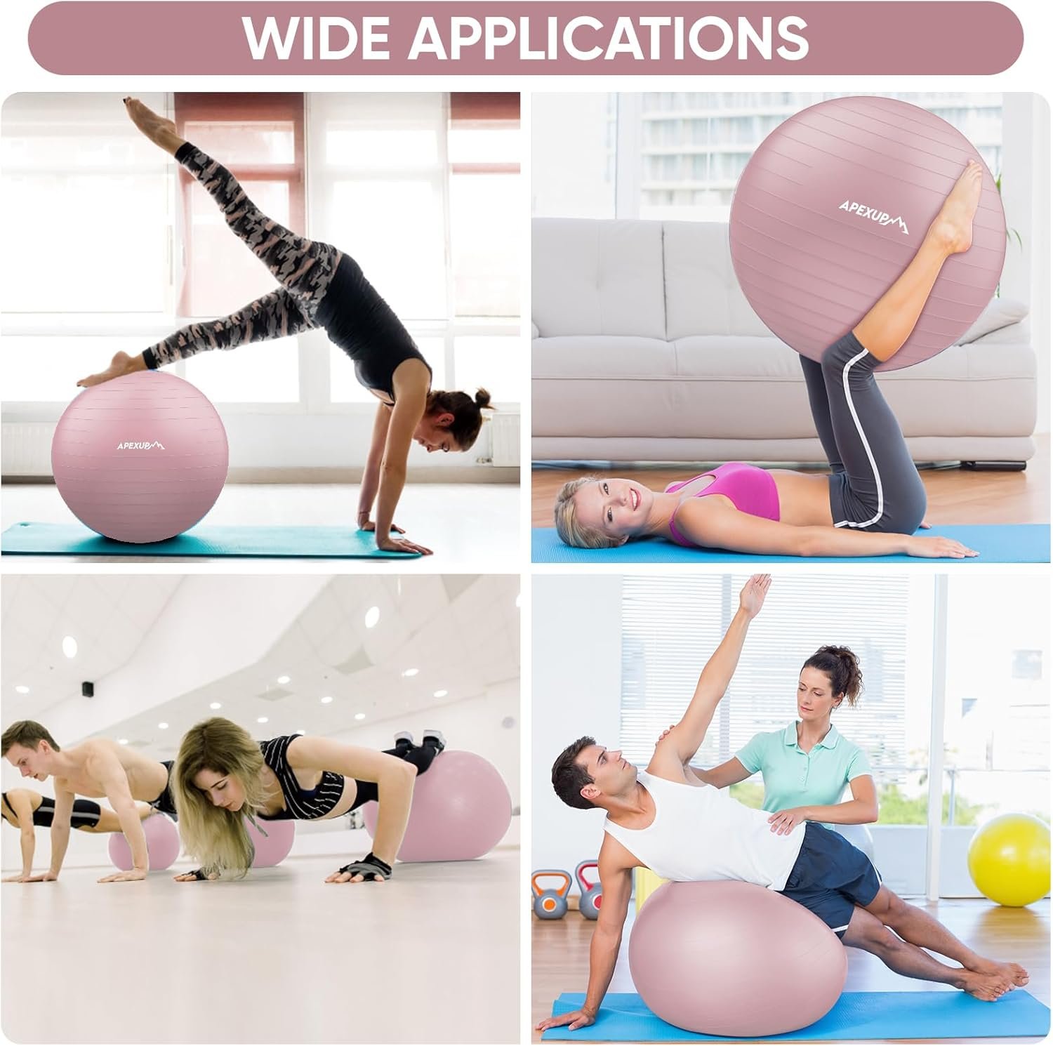 APEXUP Yoga Ball Exercise Ball Anti Slip Heavy Duty for Fitness, Balance & Core Workout - Image 8