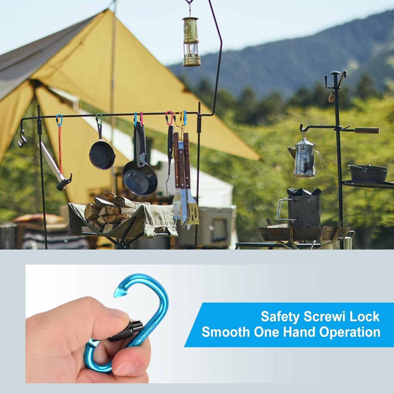 10 Pack Aluminum D Ring Key Rings Hiking Clips Locking Carabiner for Hiking Camping Fishing and - Image 8