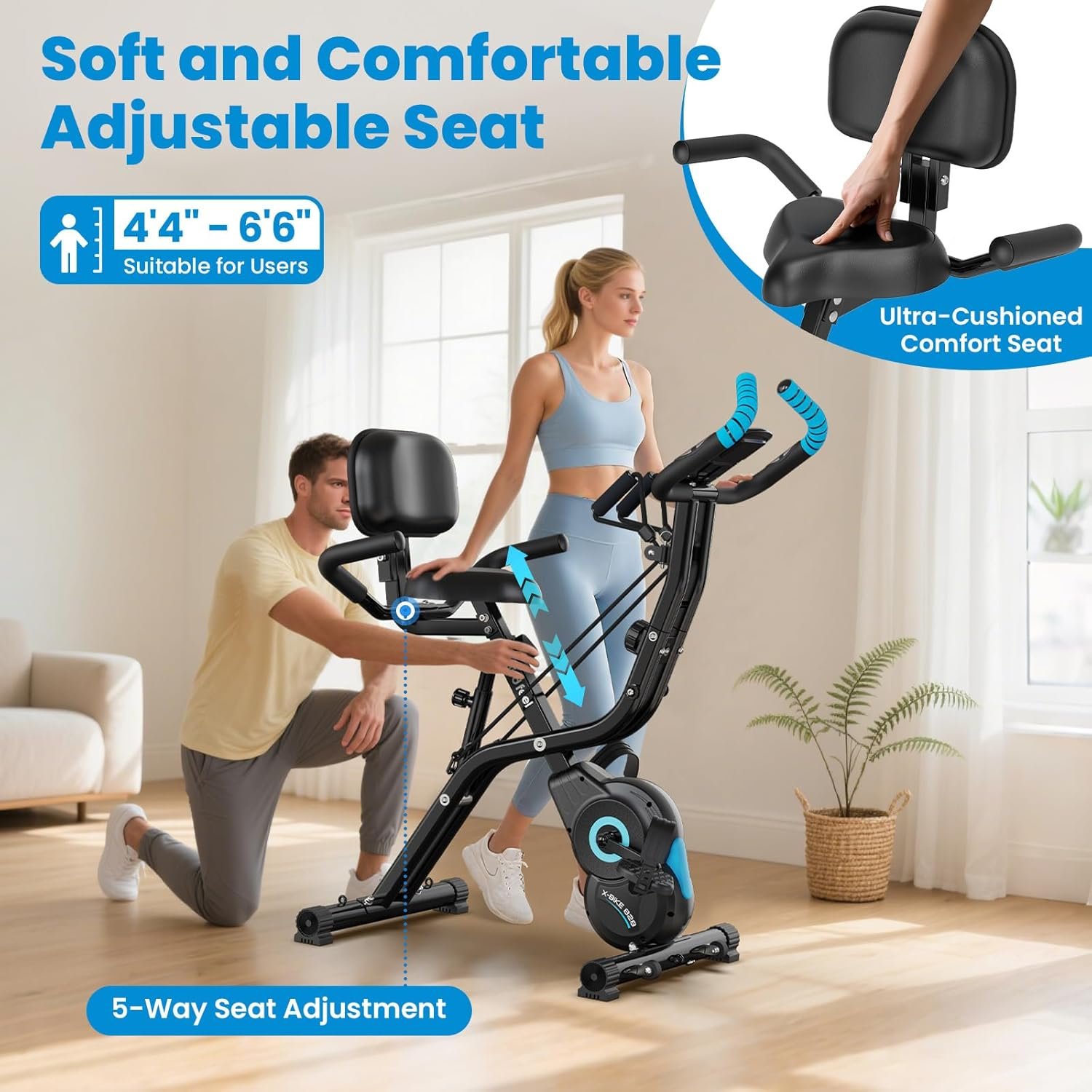 Foldable Exercise Bike, Multifunctional Indoor Stationary Bikes for Home with 8-Level Magnetic - Image 5
