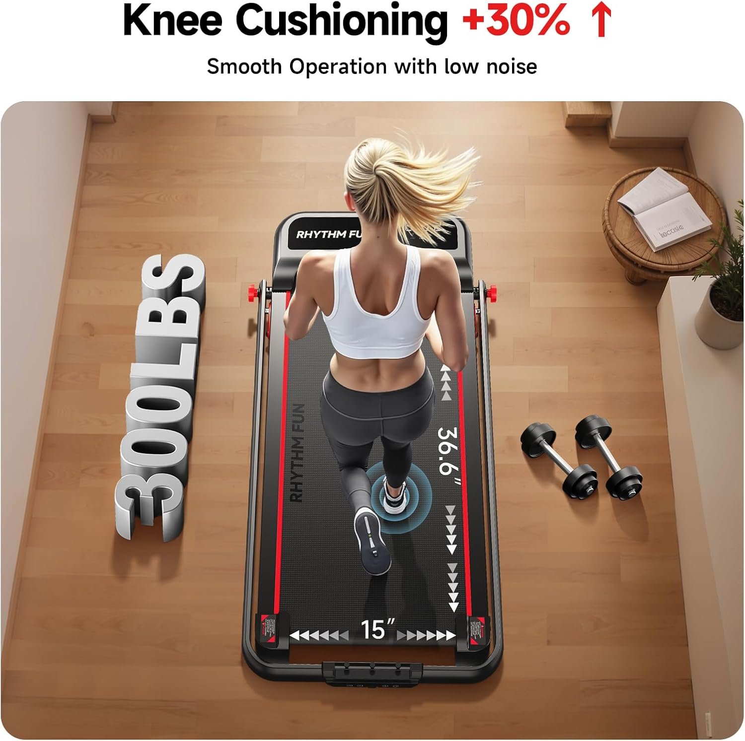 RHYTHM FUN Incline Foldable Treadmill, Walking Pad Treadmill with Incline, 300 lbs Portable - Image 7