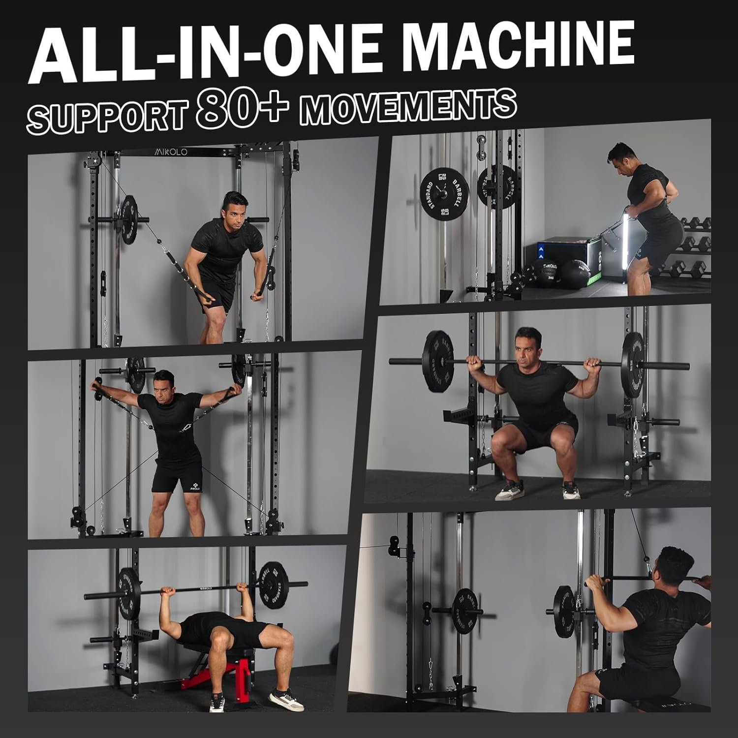 Mikolo Folding Squat Rack, Wall Mounted Power Rack with Cable Crossover Machine & LAT Pull Down, - Image 6