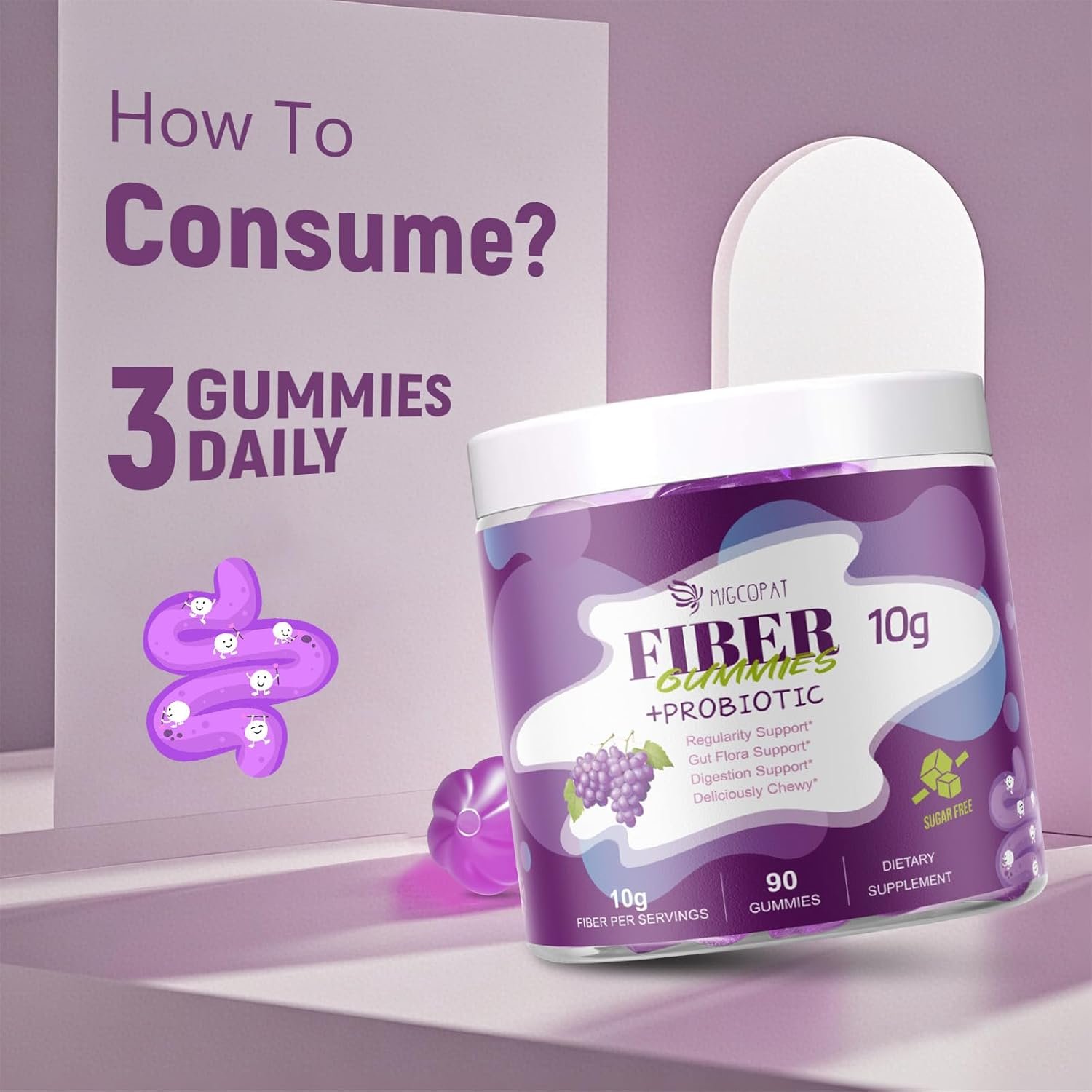 10G Fiber Gummies with 30 Billion CFU Probiotics, Grape Flavor, Bloating Support, Fiber Supplement - Image 9