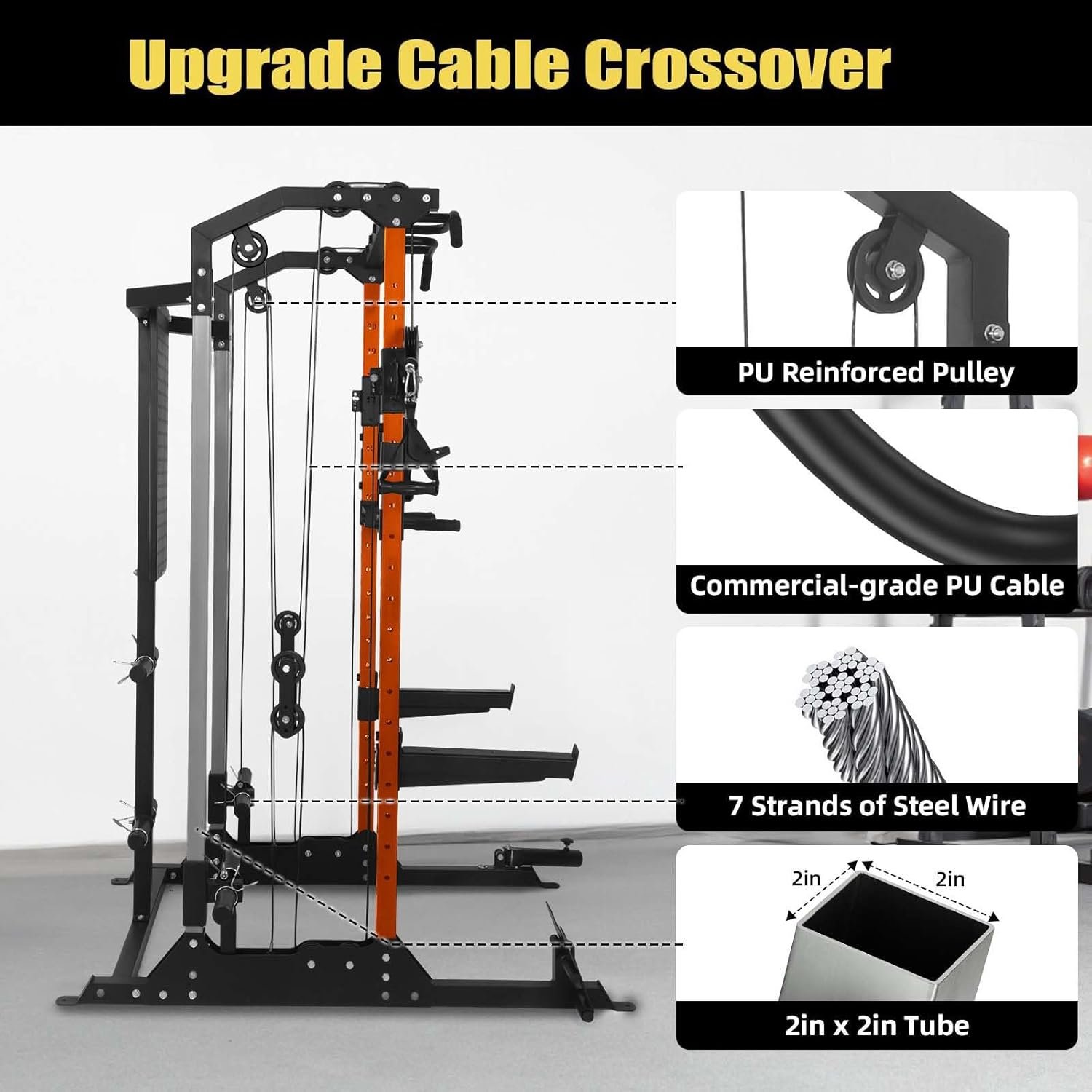 Power Cage, Squat Rack with Cable Crossover and Dual Independent Pulley System, 2000LB Capacity - Image 8