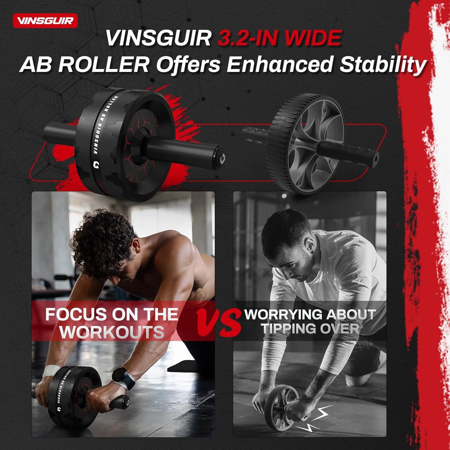 VINSGUIR Ab Roller Wheel, Abs & Core Workout Equipment for Home Gym with Knee Pad Accessories, - Image 3