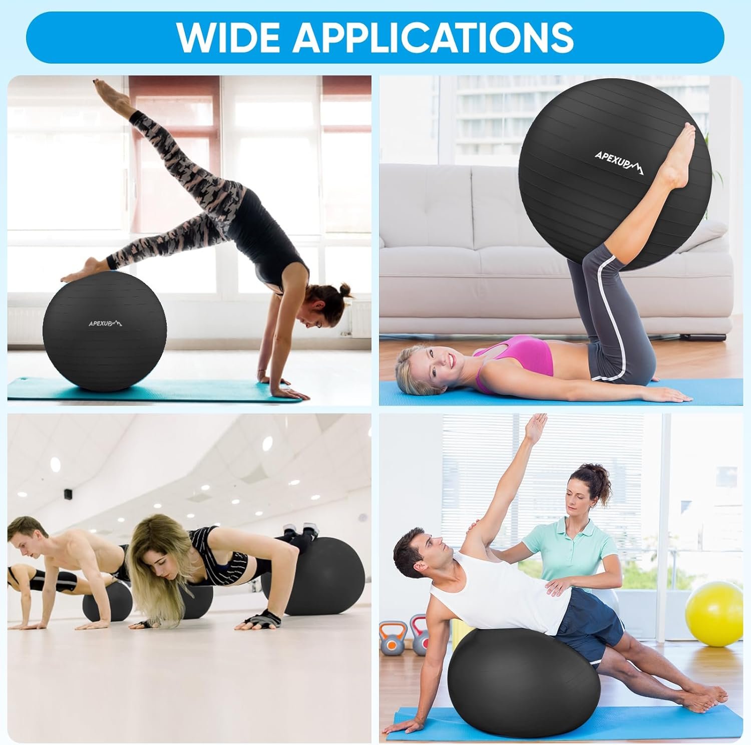 APEXUP Yoga & Pilates Ball - Anti Slip Heavy Duty Gym Ball for Fitness, Balance & Core Workout - Image 9