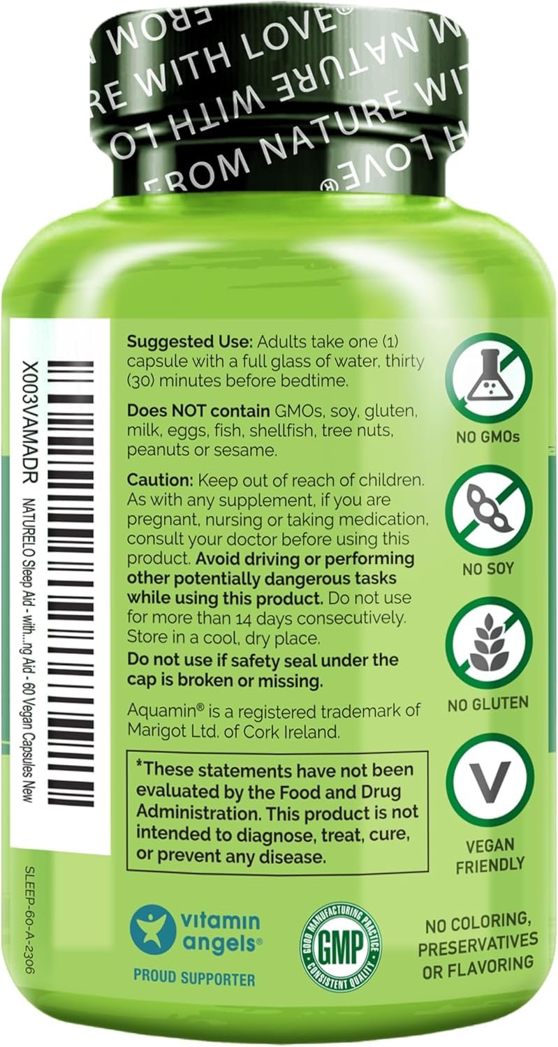 NATURELO Sleep Aid - with Melatonin, Magnesium, GABA, Valerian Root, Lemon Balm, Chamomile Herbal - Image 3