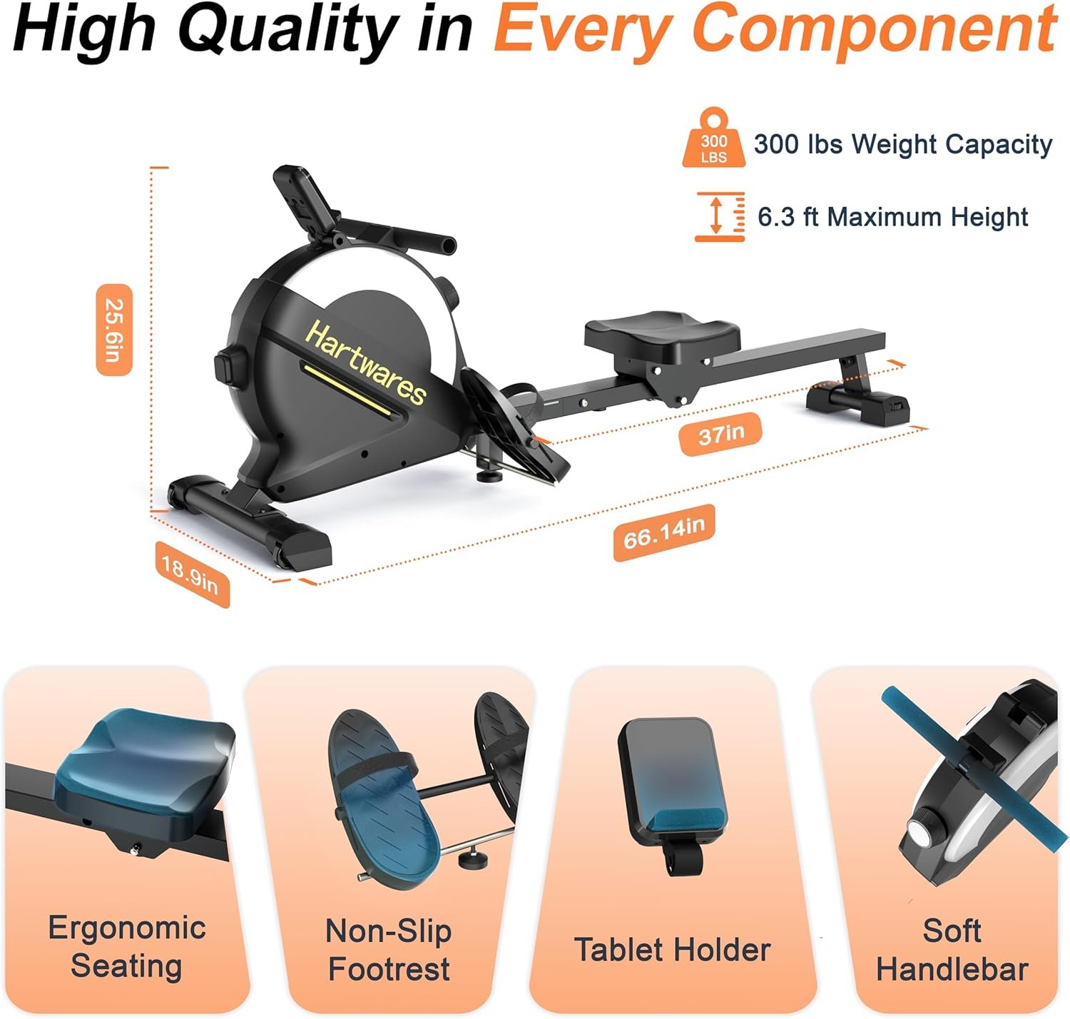 Rowing Machines for Home,Hartwares Magnetic Rowing Machine with 77lbs High Resistance Rowing Machine - Image 6