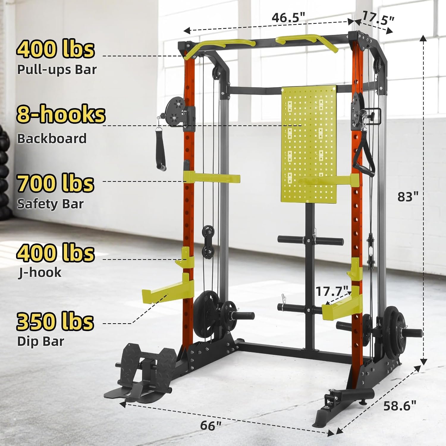 Power Cage, Squat Rack with Cable Crossover and Dual Independent Pulley System, 2000LB Capacity - Image 6