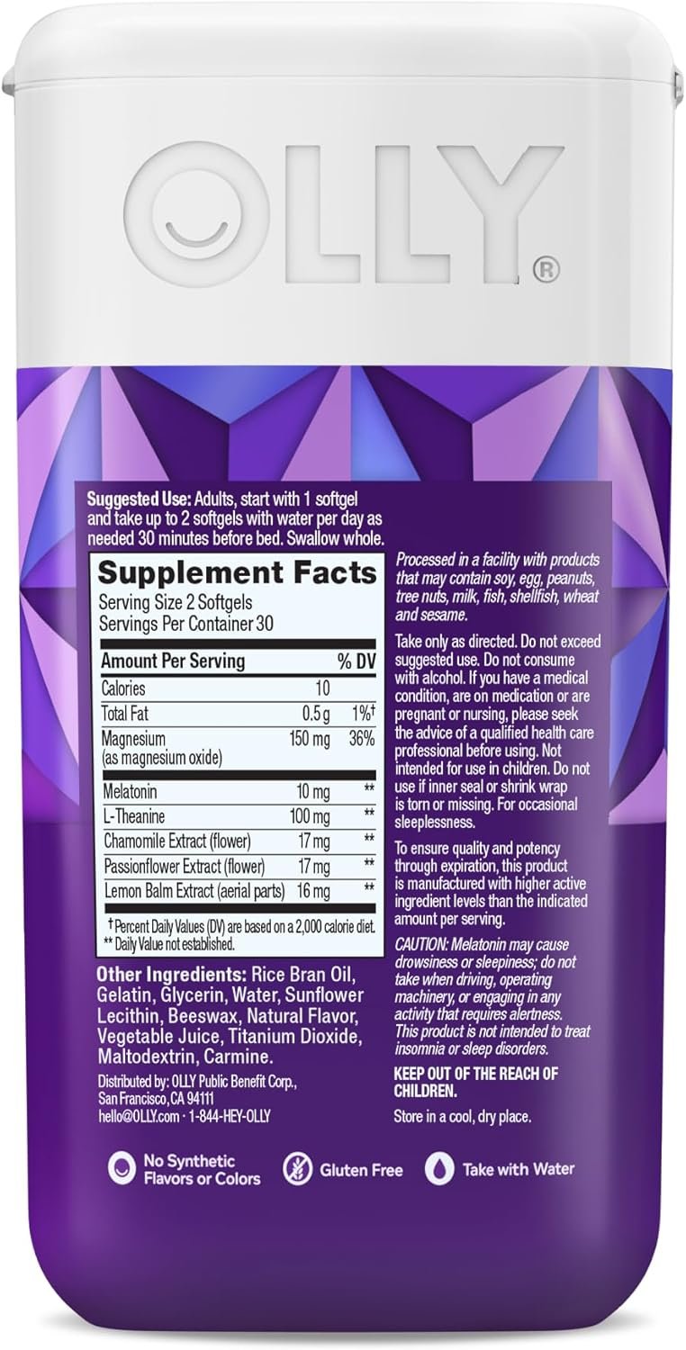 OLLY Ultra Strength Sleep Softgels, 10mg Melatonin, L-Theanine, Chamomile, Magnesium, Lemon Balm, - Image 7