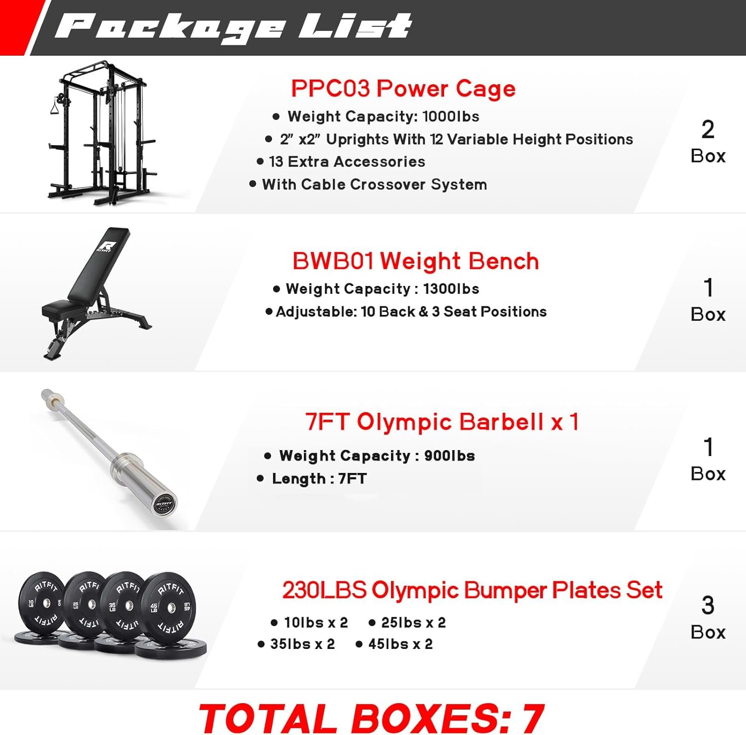 RitFit Multi-Function Squat Rack Power Cage PPC03 with Cable Crossover System, 1000LBS Capacity - Image 3