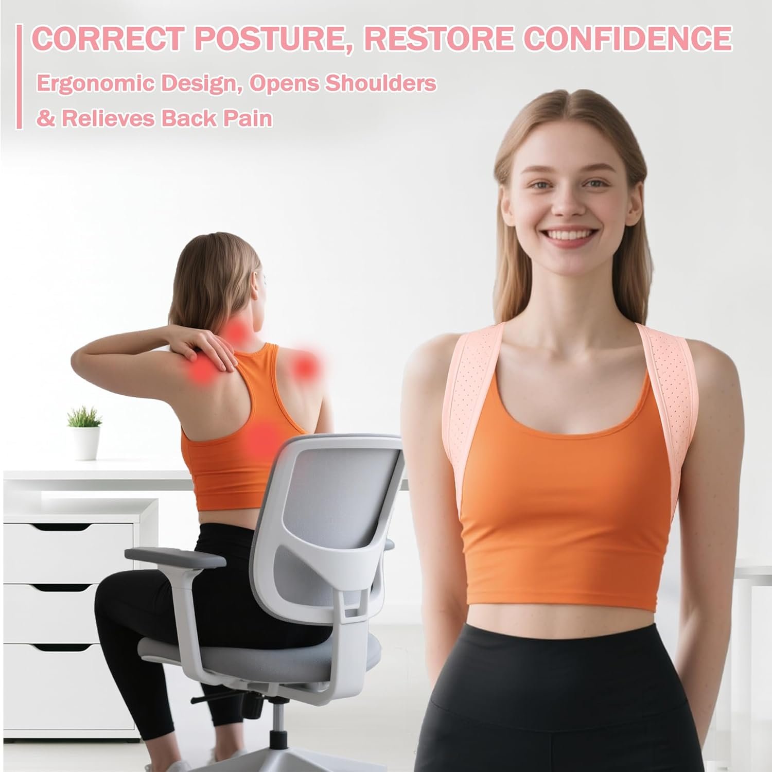 Back Brace Posture Corrector for Women - Thin & Invisible Back Brace for Posture - Adjustable Back - Image 3