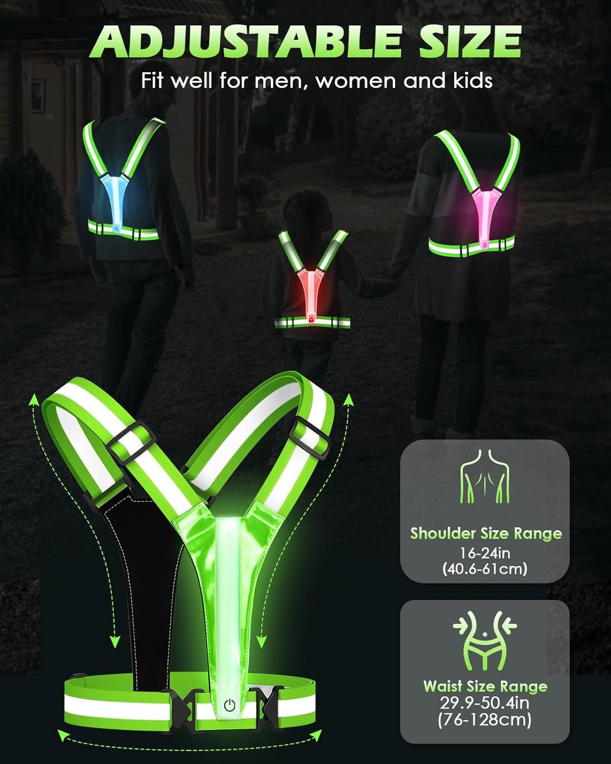 Zacro LED Reflective Vest Running Gear, 5 Lights Colors High Visibility Reflective Running Gear - Image 6