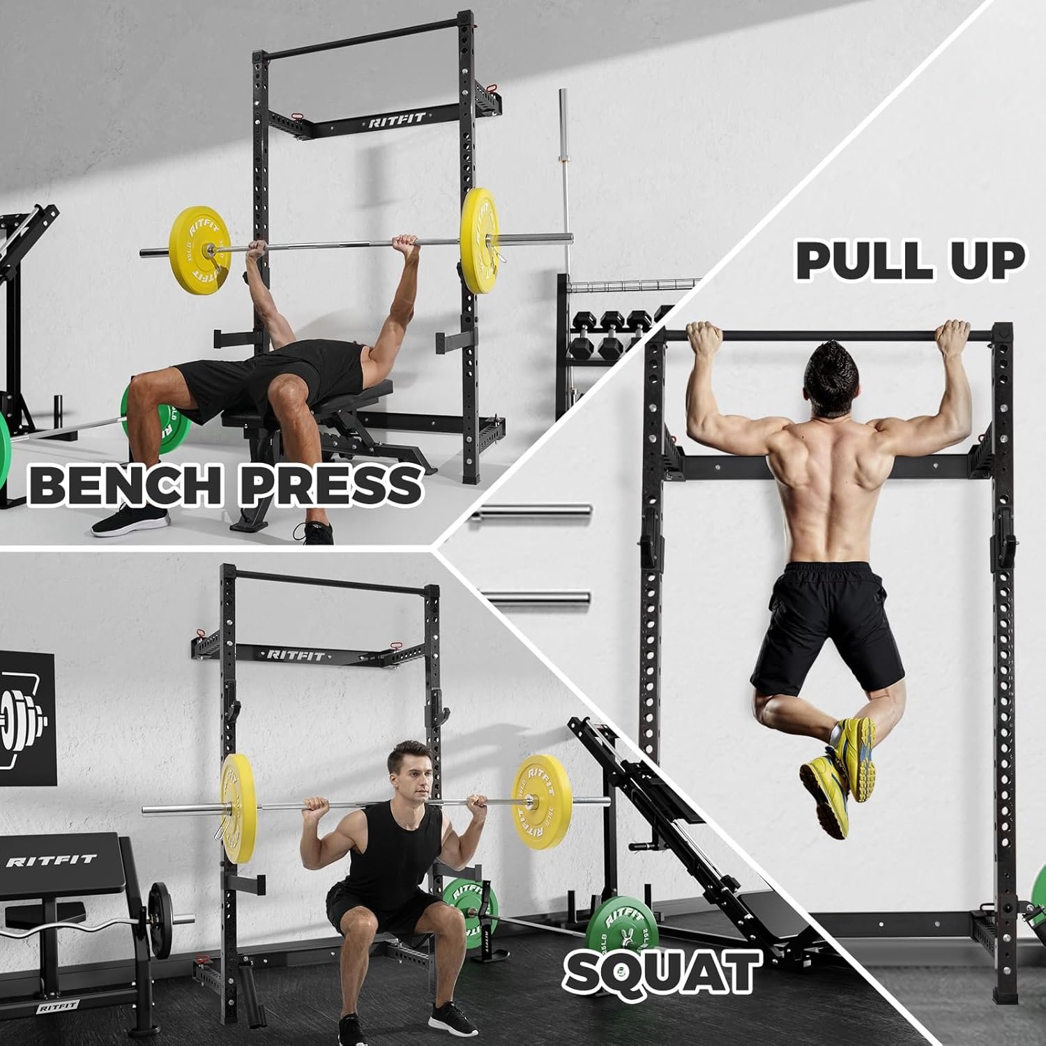 RitFit Multi-Functional Folding Squat Rack for Home Gym, 2.36'' x 2.36'' Wall Mounted Squat Rack - Image 7