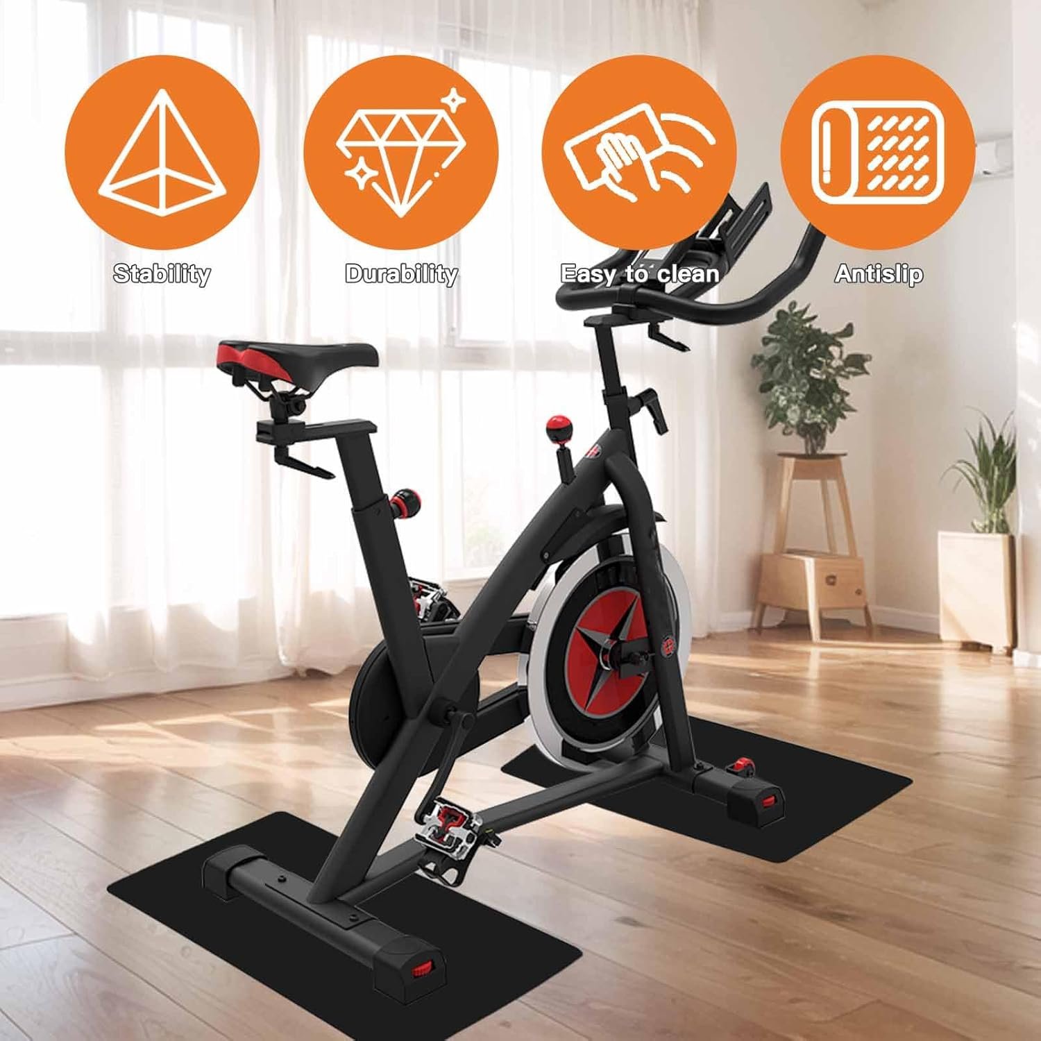 2-Pack Non-Slip Exercise Bike Mat for Peloton & Concept 2 Rower - Protects Hardwood Floors & Carpets - Image 5