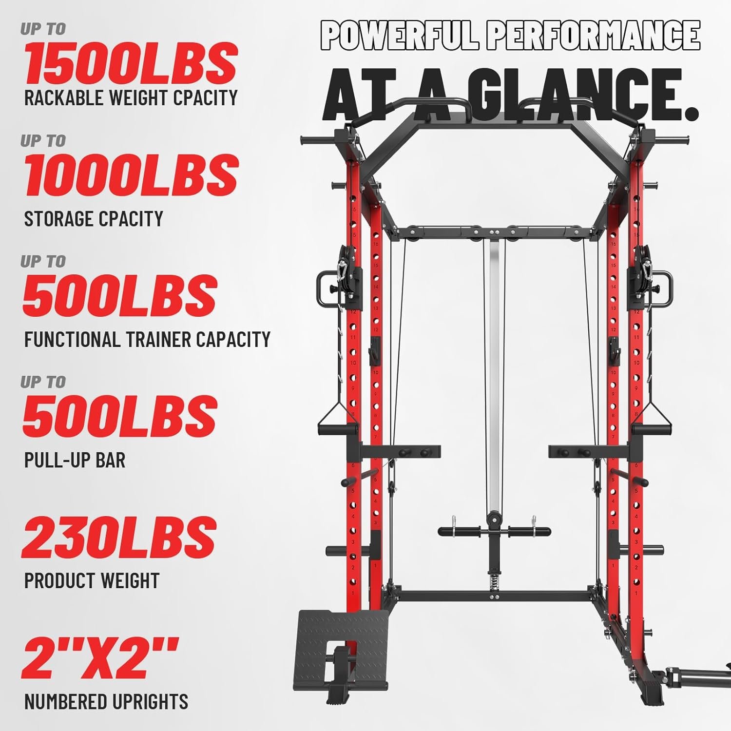 Mikolo Power Cage, Power Rack with Cable Crossover System, 1500LBS Squat Rack with LAT Pull Down - Image 5