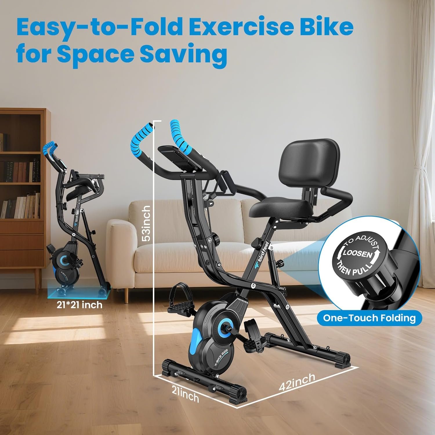 Foldable Exercise Bike, Multifunctional Indoor Stationary Bikes for Home with 8-Level Magnetic - Image 9