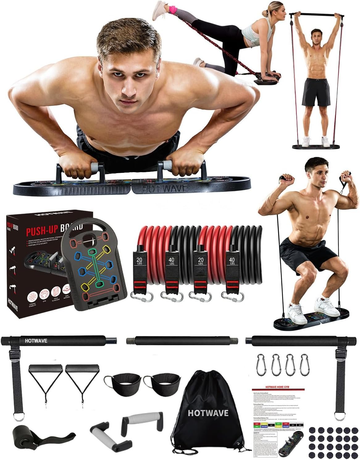 HOTWAVE Push Up Board Fitness, Portable Foldable 20 in 1 Push Up Bar at Home Gym, Pushup Handles for - Image 2