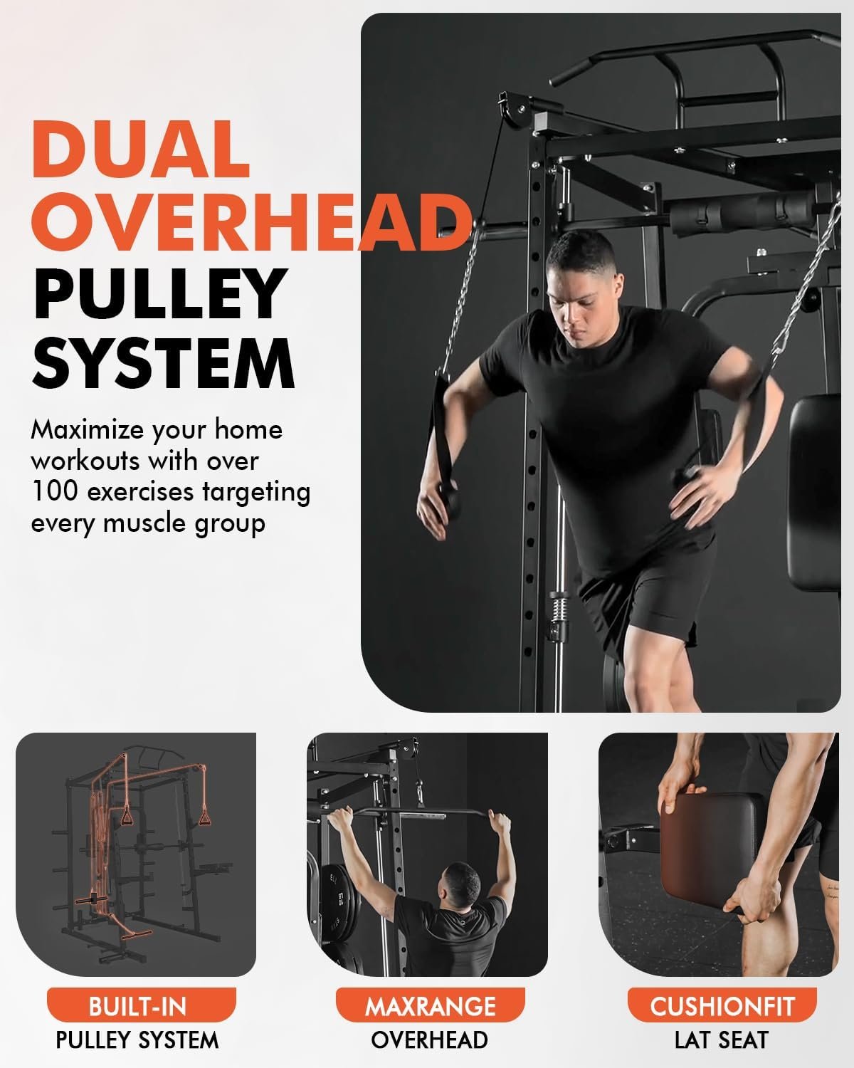 Mikolo All-in-One Smith Machine Home Gym, 2000LBS Power Cage with Cable Crossover System, Integrated - Image 9