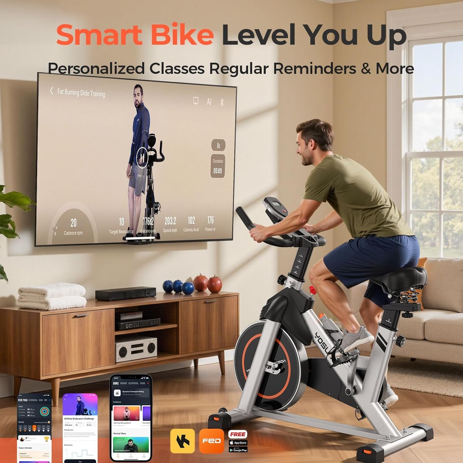 YOSUDA Exercise Bike, Brake Pad Stationary Bike for Home with Exclusive App, Magnetic Indoor Cycling - Image 6