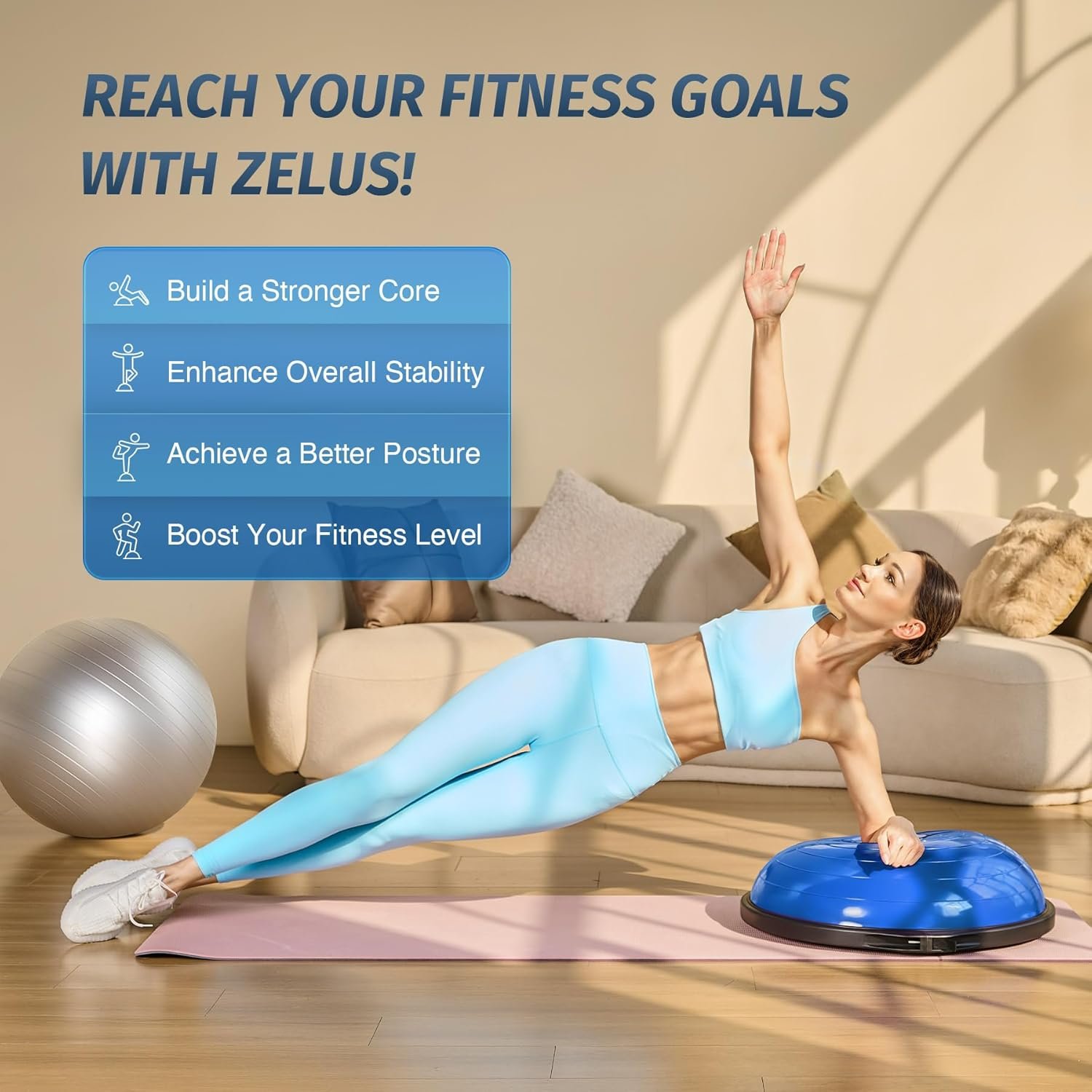 ZELUS 25in. Balance Ball | 660lb Inflatable Half Exercise Ball Wobble Board Balance Trainer w - Image 10