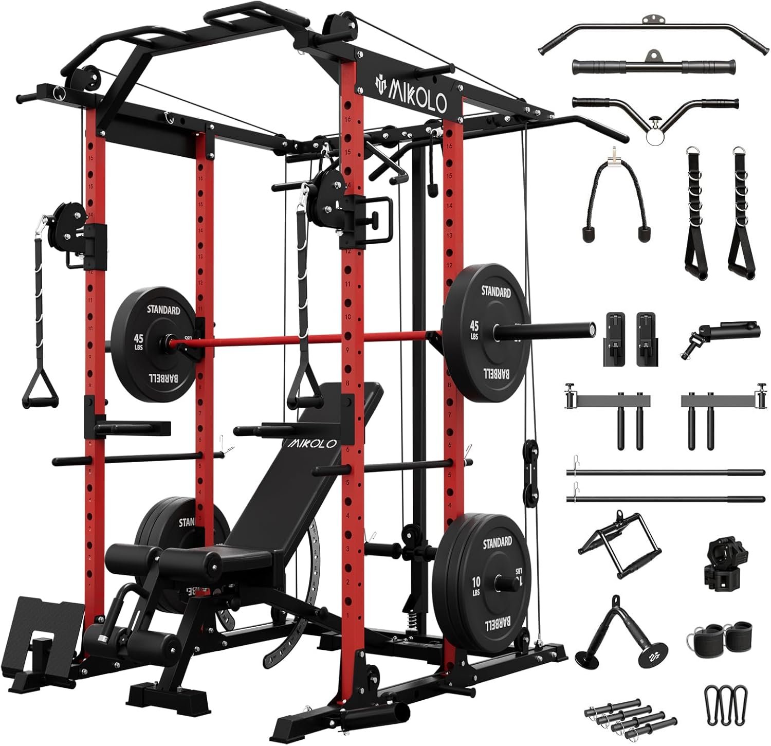 Mikolo Power Cage, Power Rack with Cable Crossover System, 1500LBS Squat Rack with LAT Pull Down - Image 2