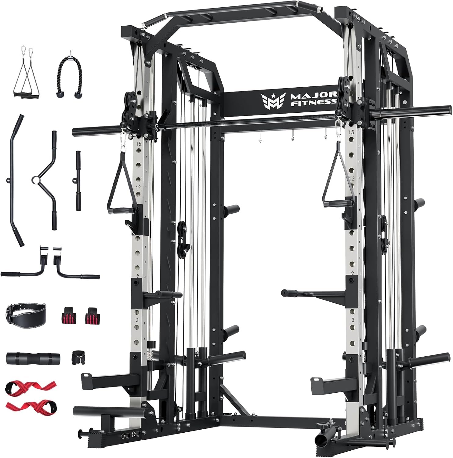 Major Fitness Drone2 Smith△ Machine – All-in-One Home Gym Squat Rack with Weight Bar, Dual LAT - Image 2